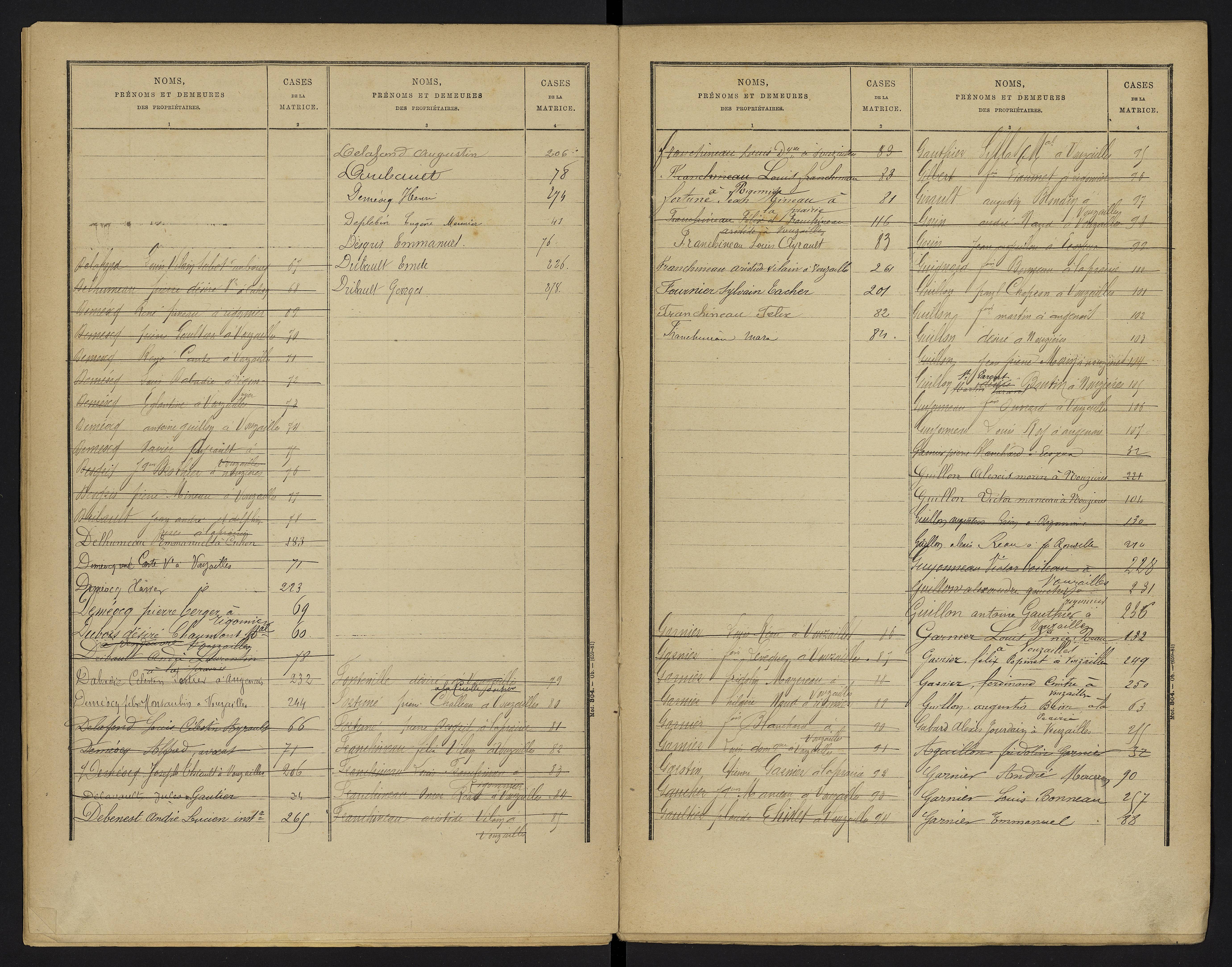 Vouzailles - FRAD086_cadastre Cases 1-279. 
