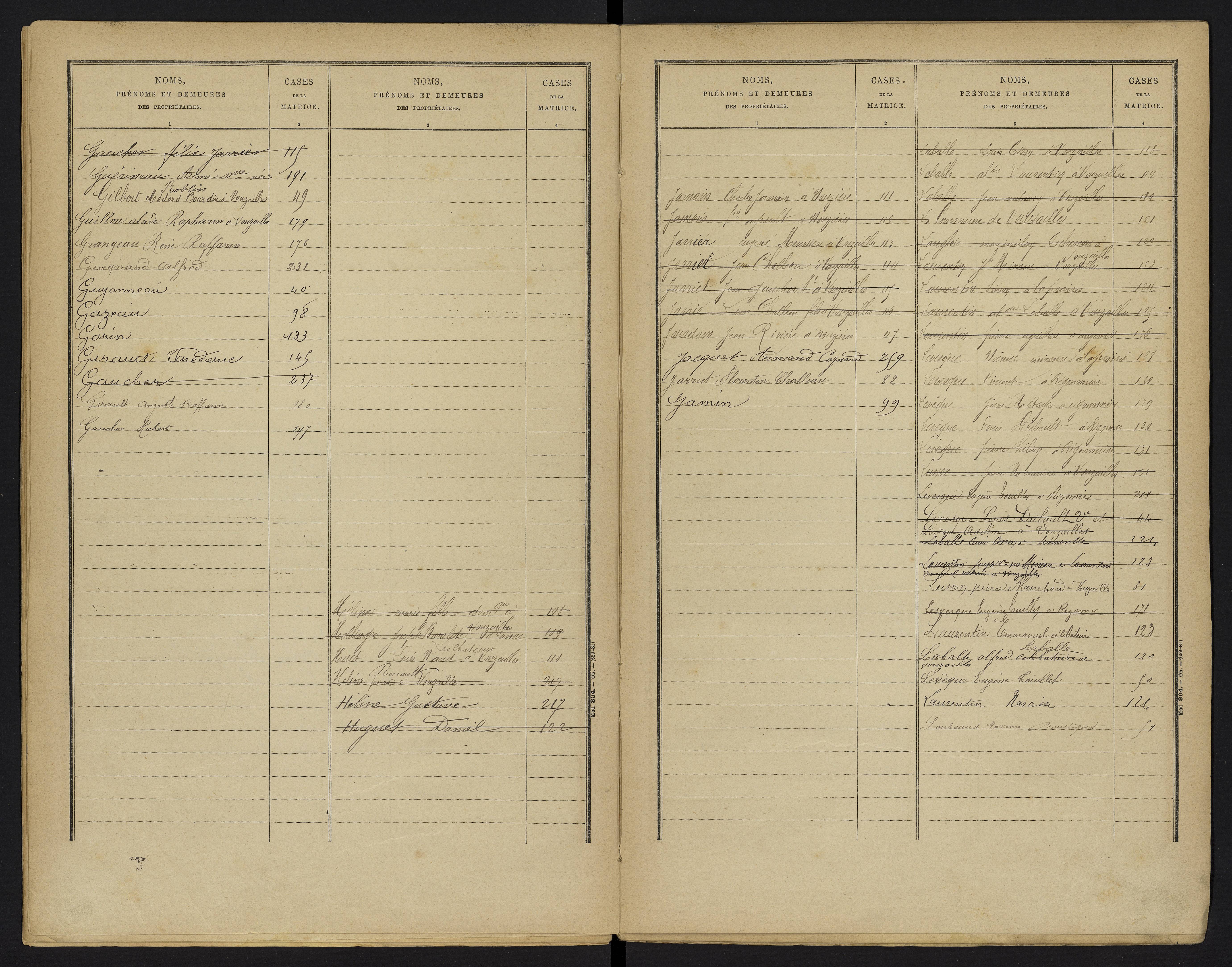 Vouzailles - FRAD086_cadastre Cases 1-279. 