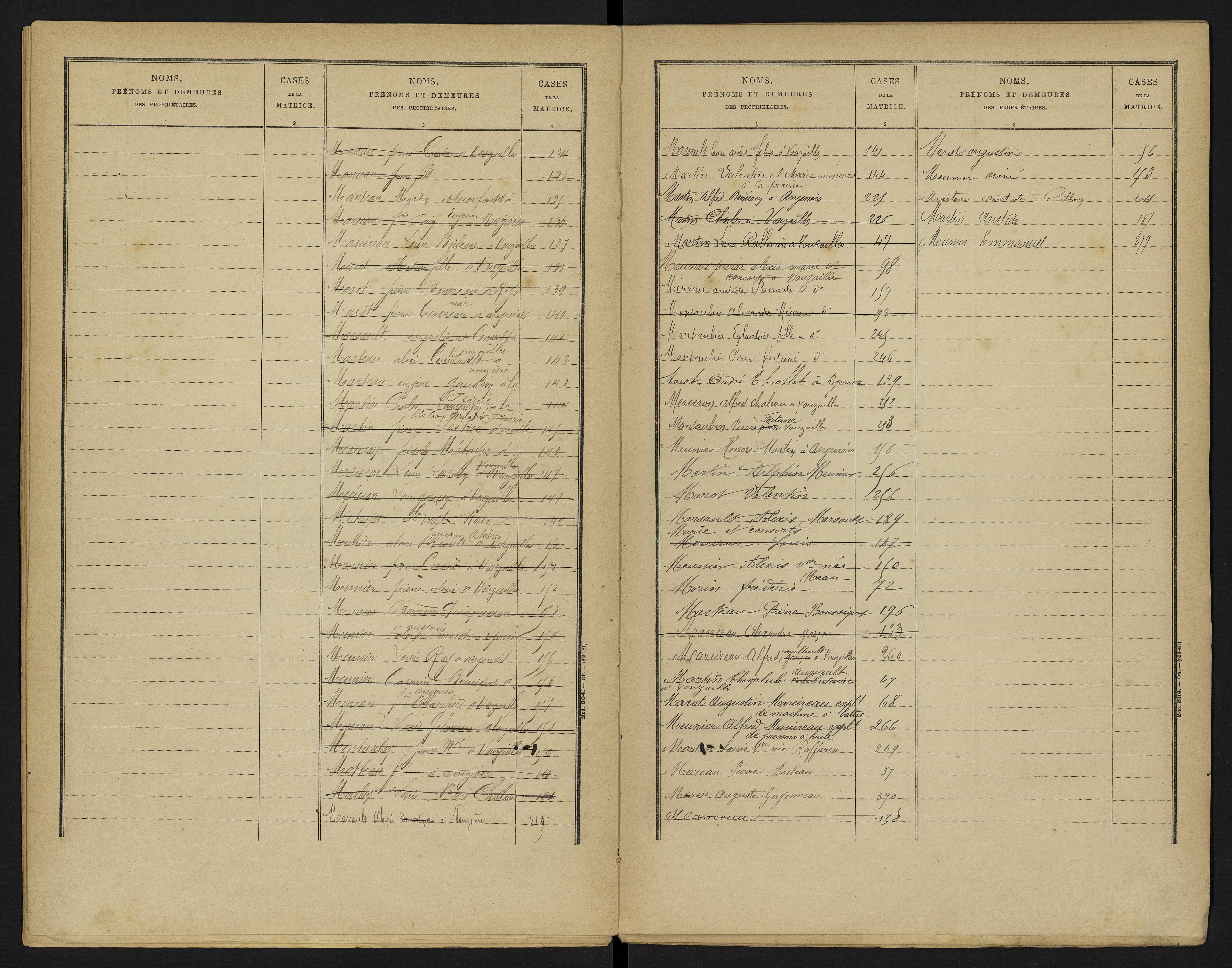 Vouzailles - FRAD086_cadastre Cases 1-279. 