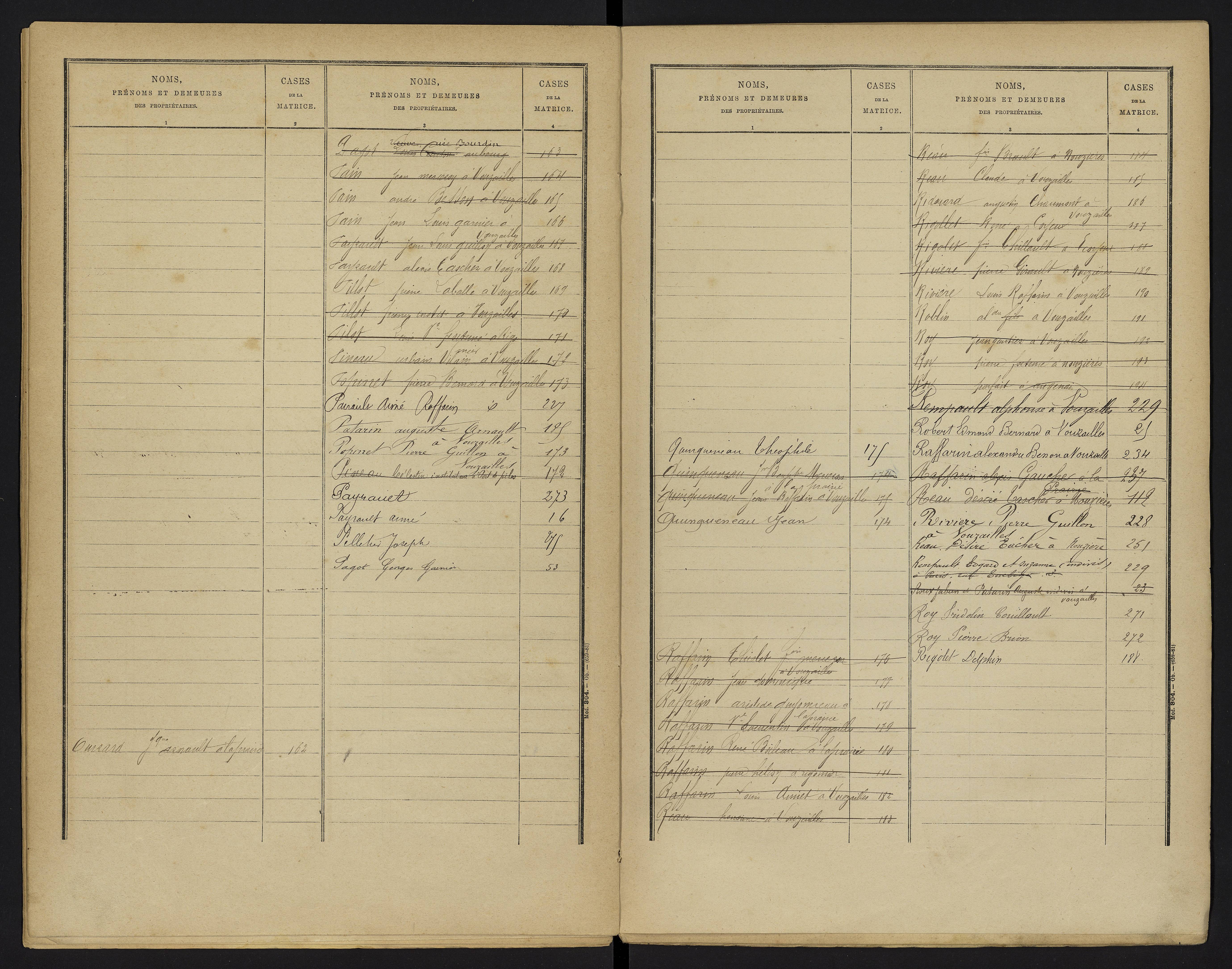 Vouzailles - FRAD086_cadastre Cases 1-279. 