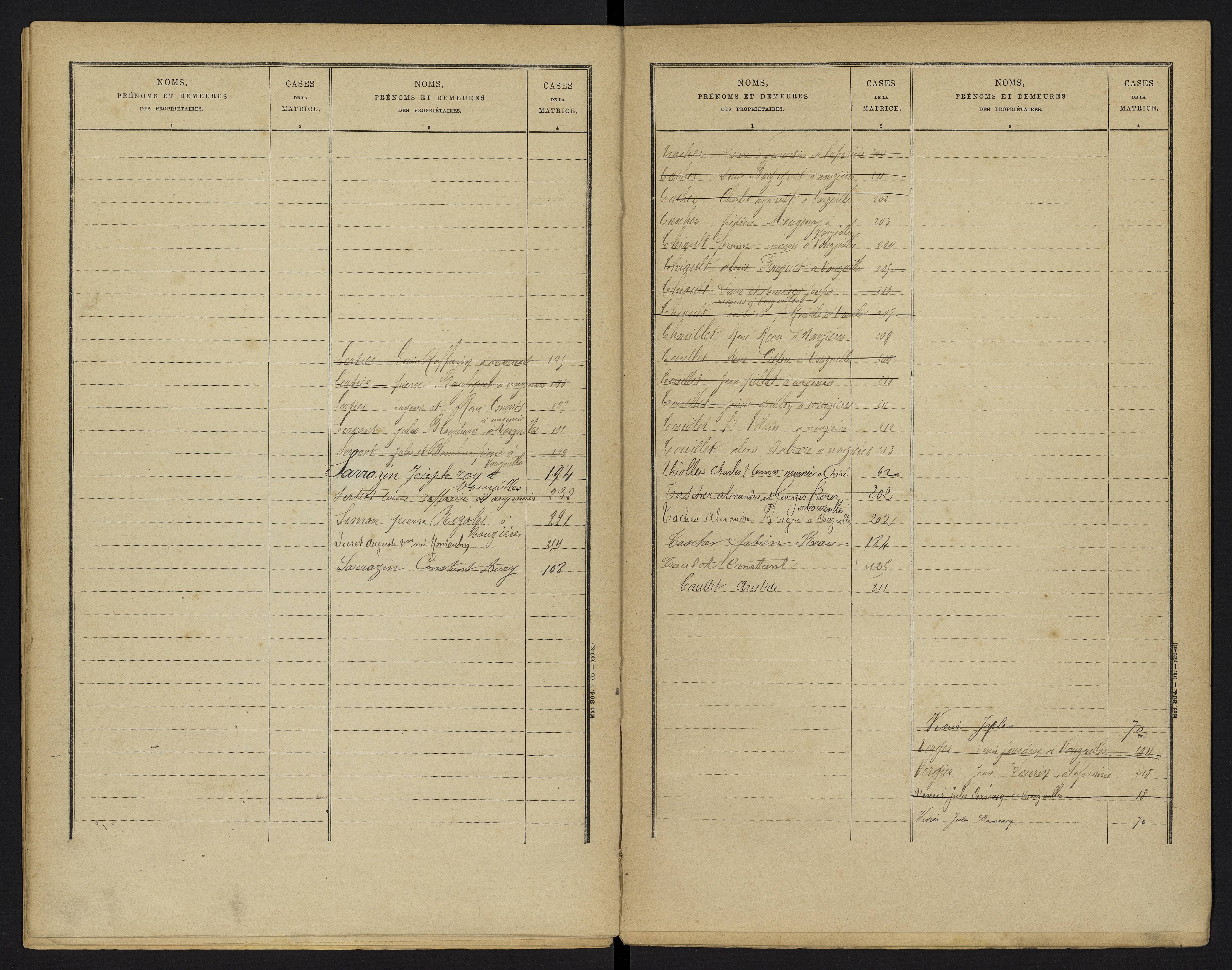Vouzailles - FRAD086_cadastre Cases 1-279. 
