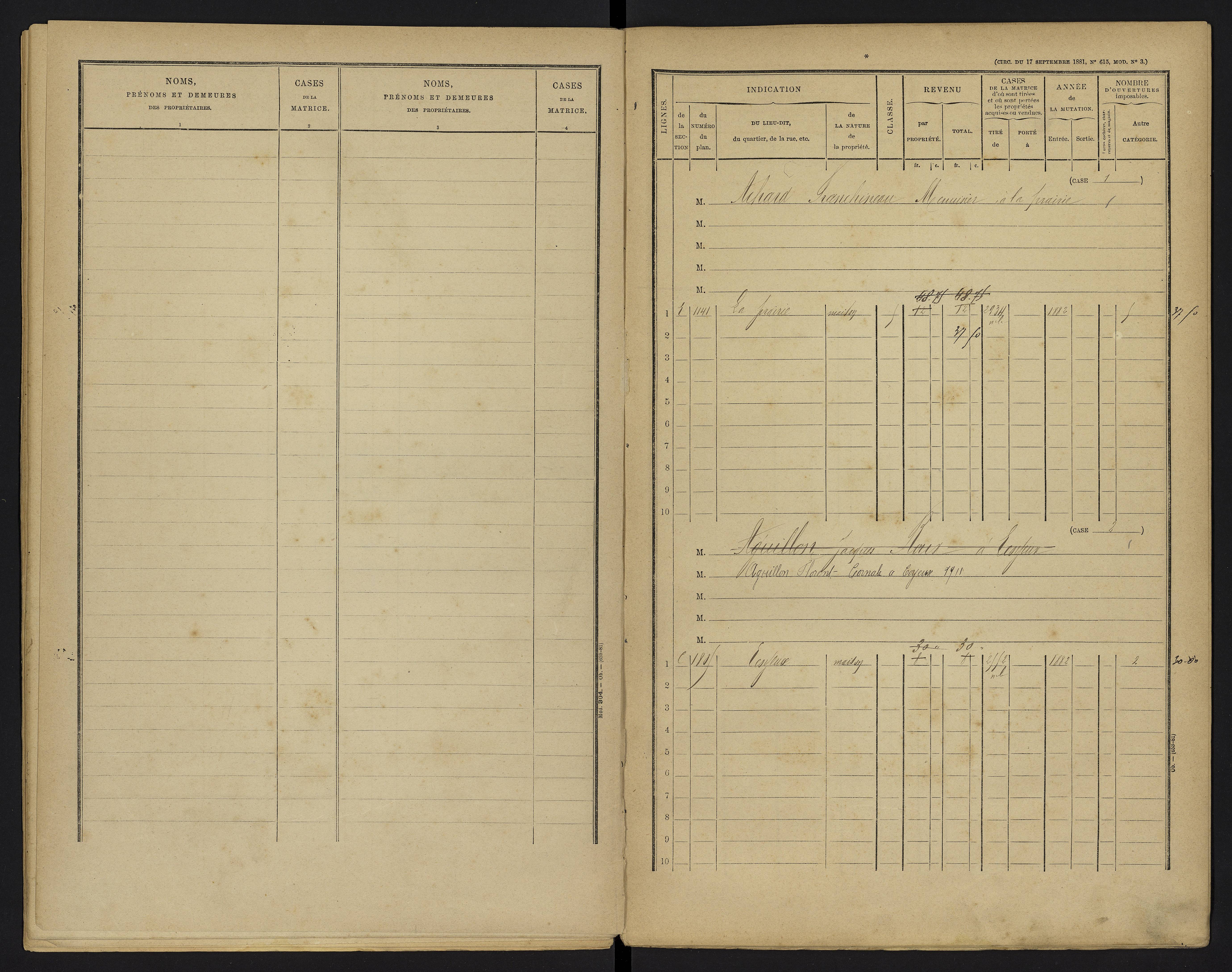 Vouzailles - FRAD086_cadastre Cases 1-279. 