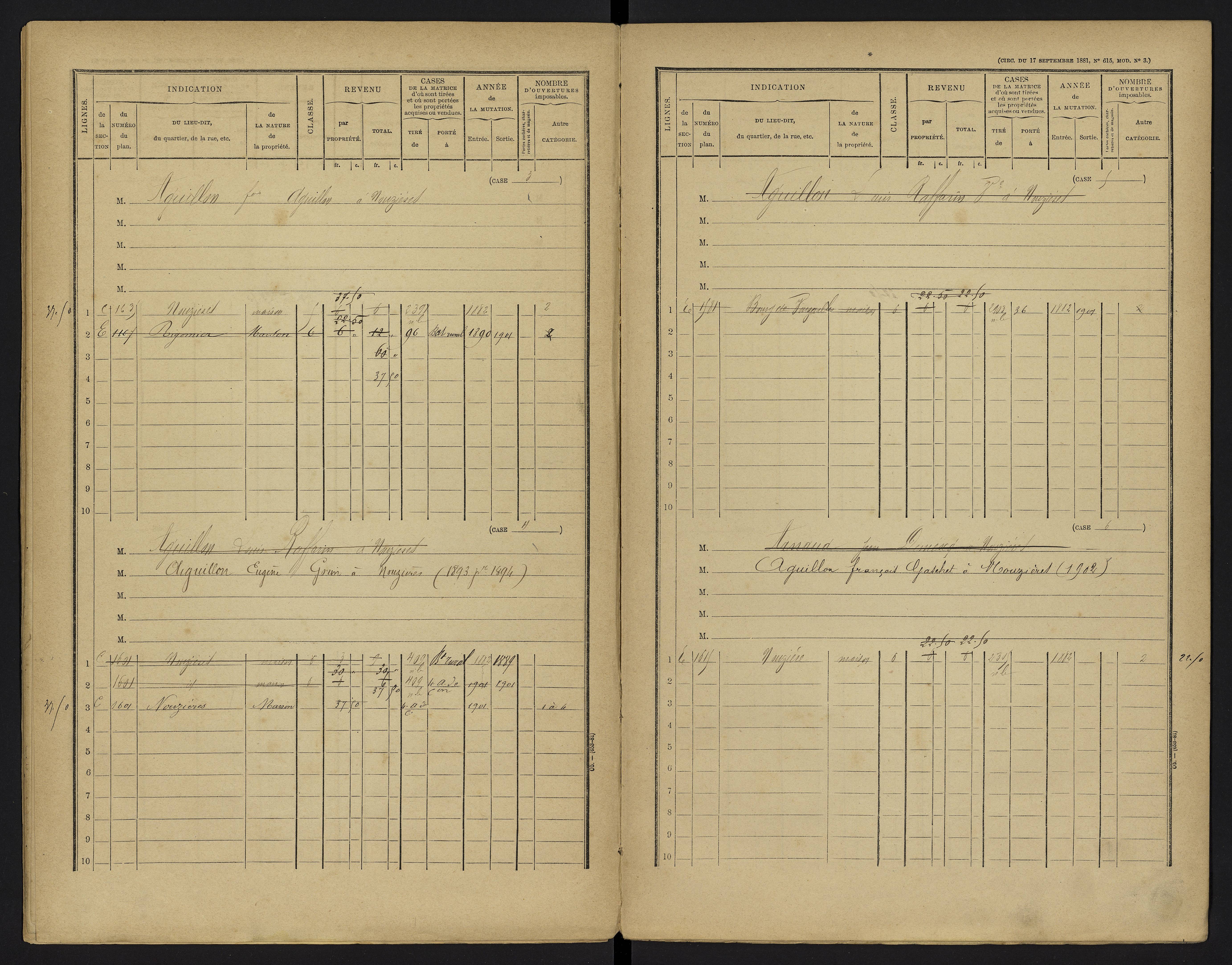 Vouzailles - FRAD086_cadastre Cases 1-279. 