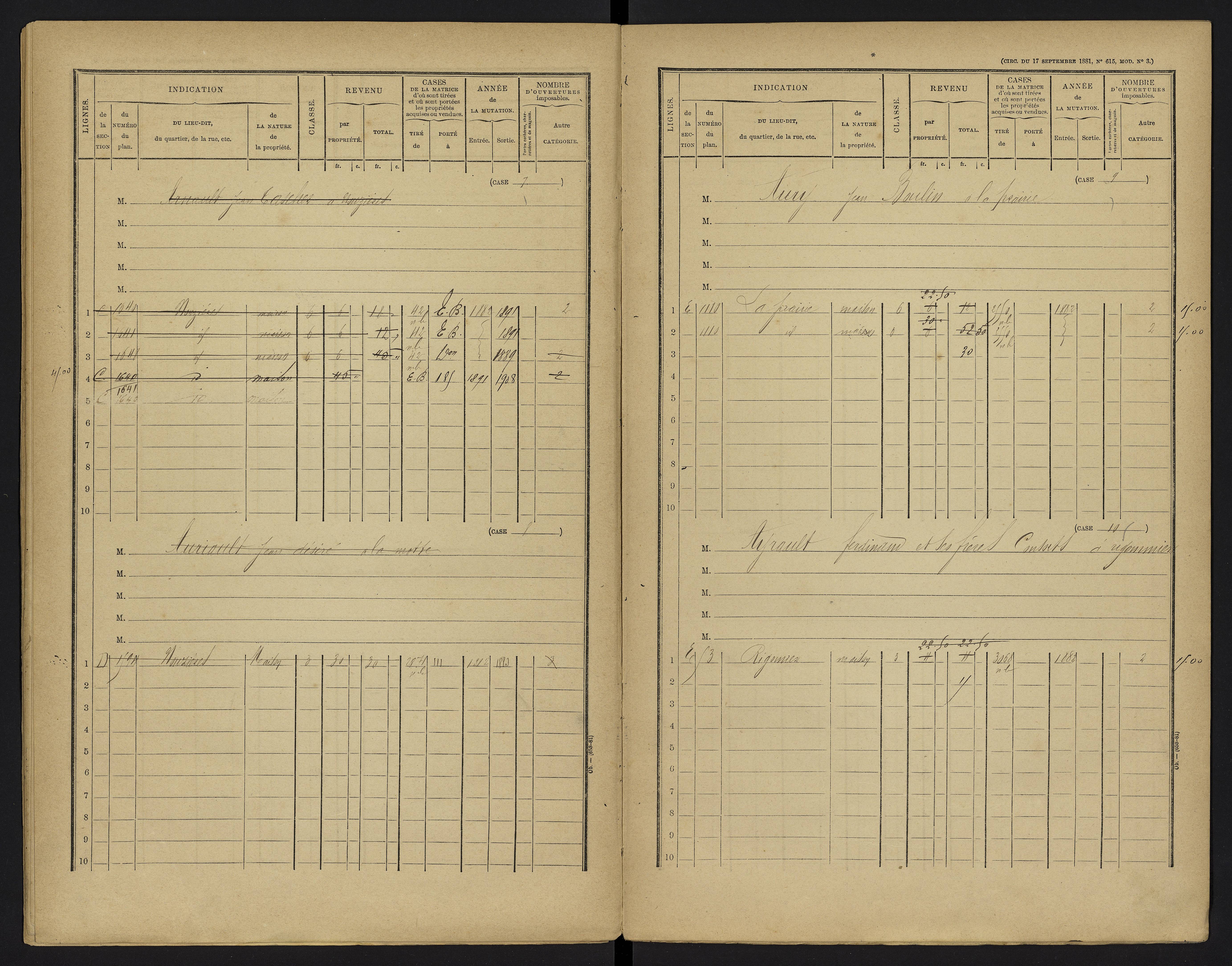 Vouzailles - FRAD086_cadastre Cases 1-279. 