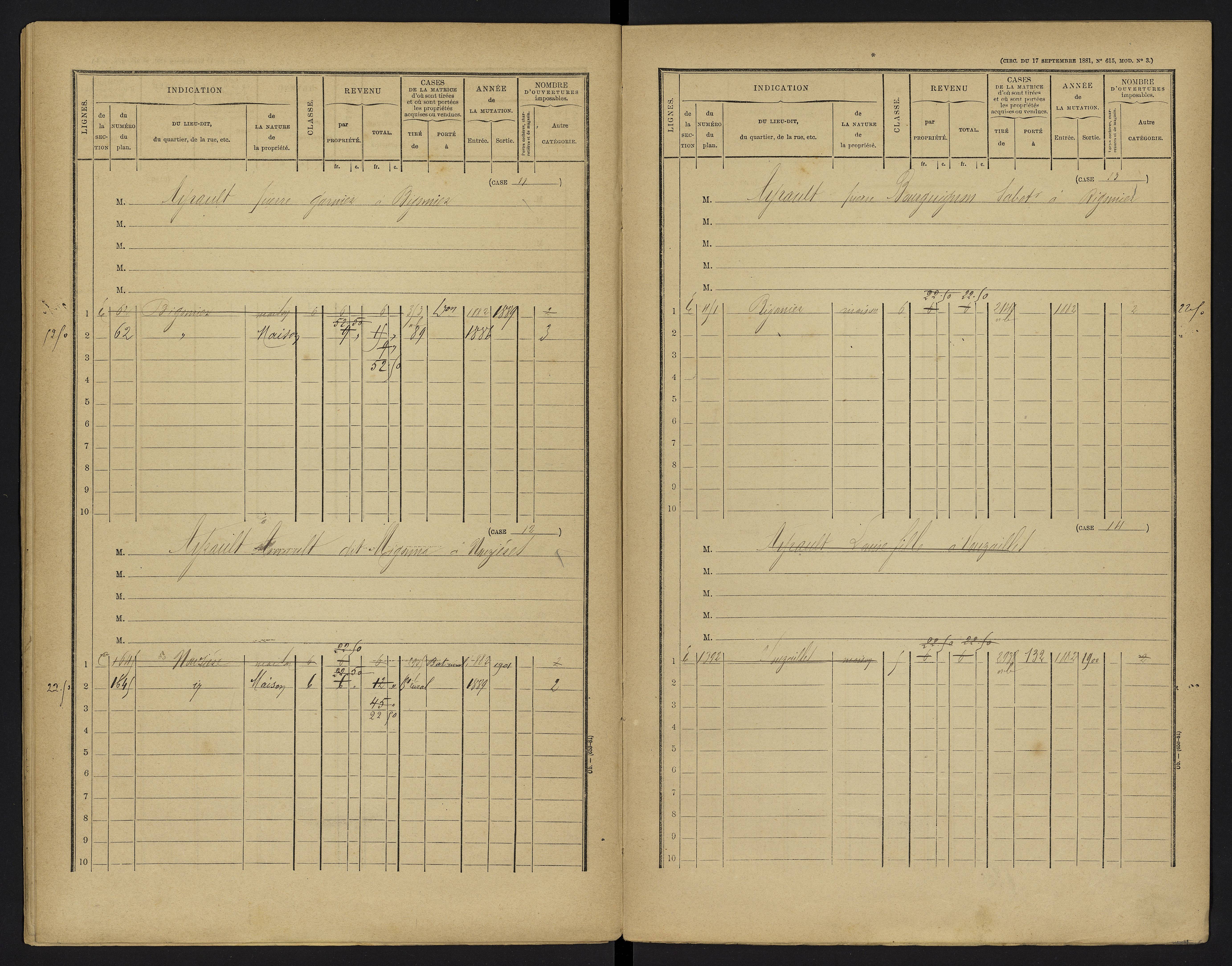 Vouzailles - FRAD086_cadastre Cases 1-279. 