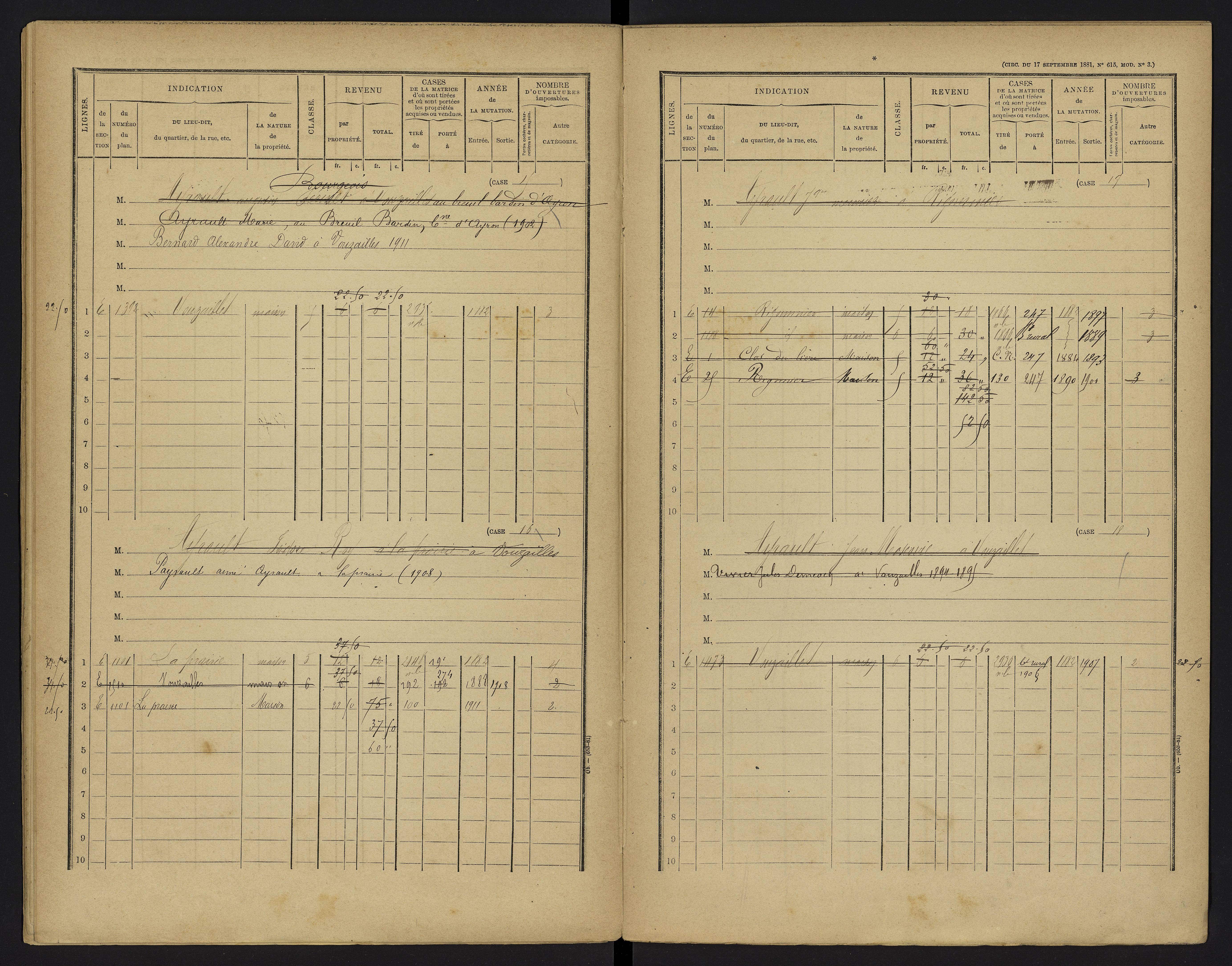 Vouzailles - FRAD086_cadastre Cases 1-279. 