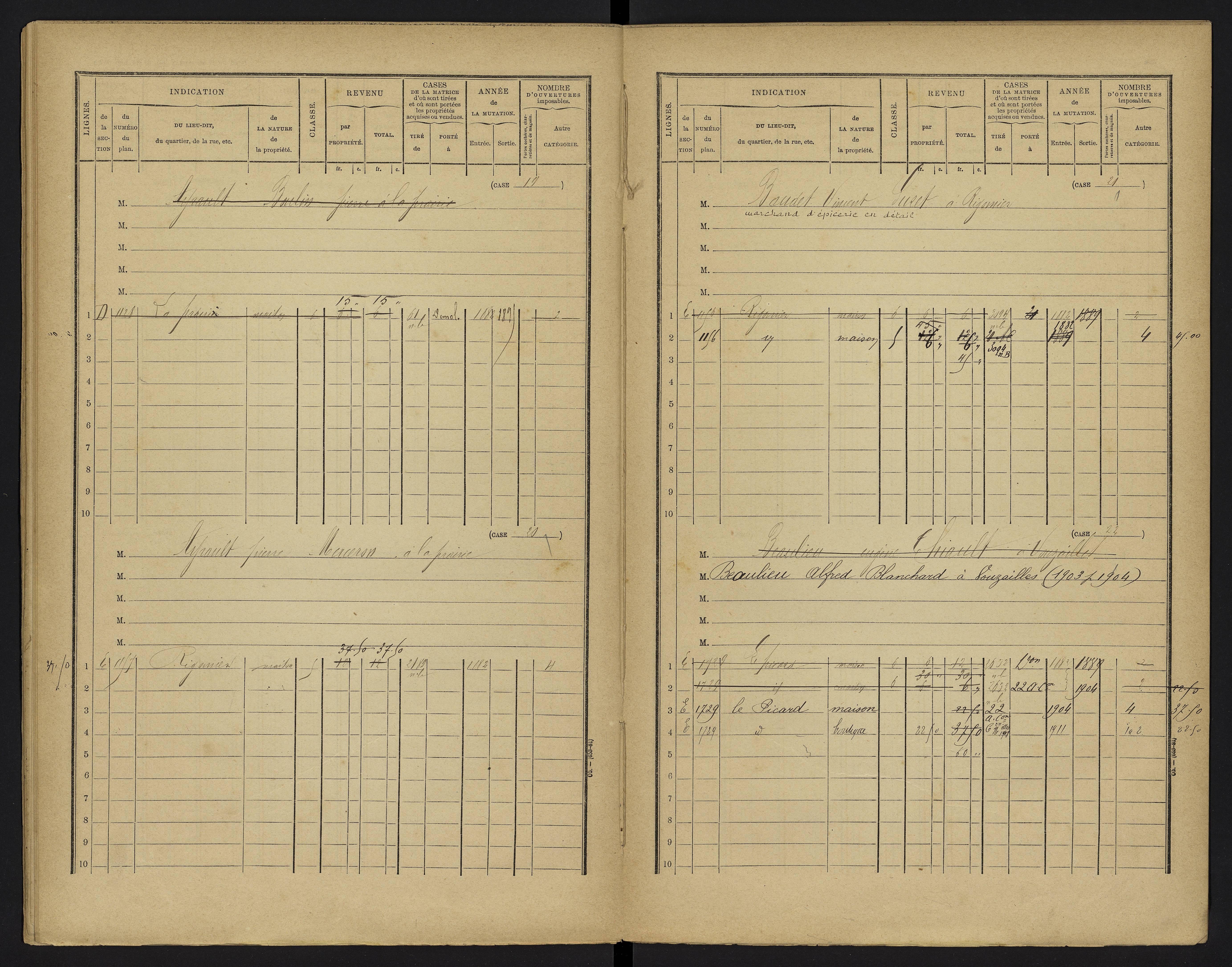 Vouzailles - FRAD086_cadastre Cases 1-279. 