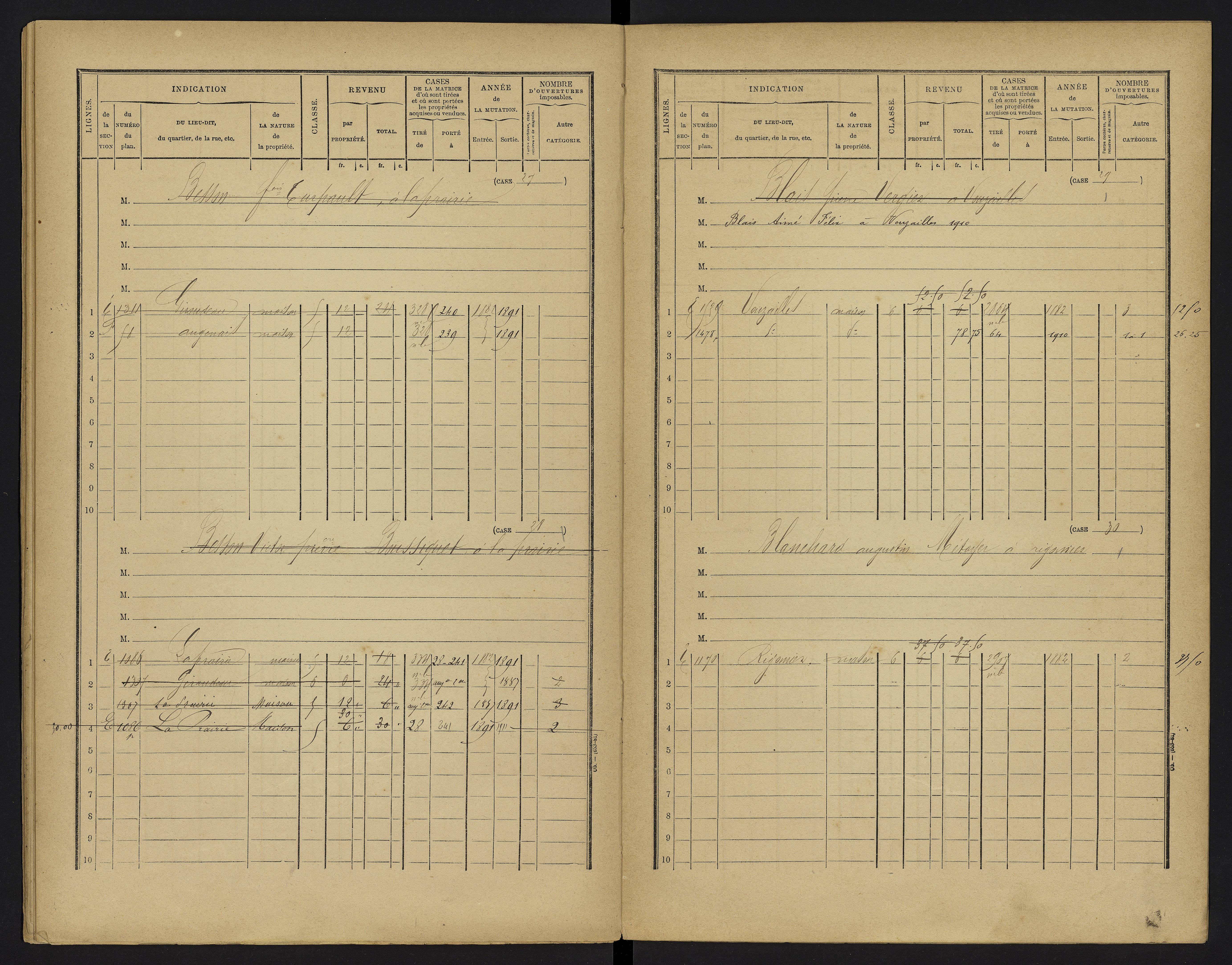 Vouzailles - FRAD086_cadastre Cases 1-279. 