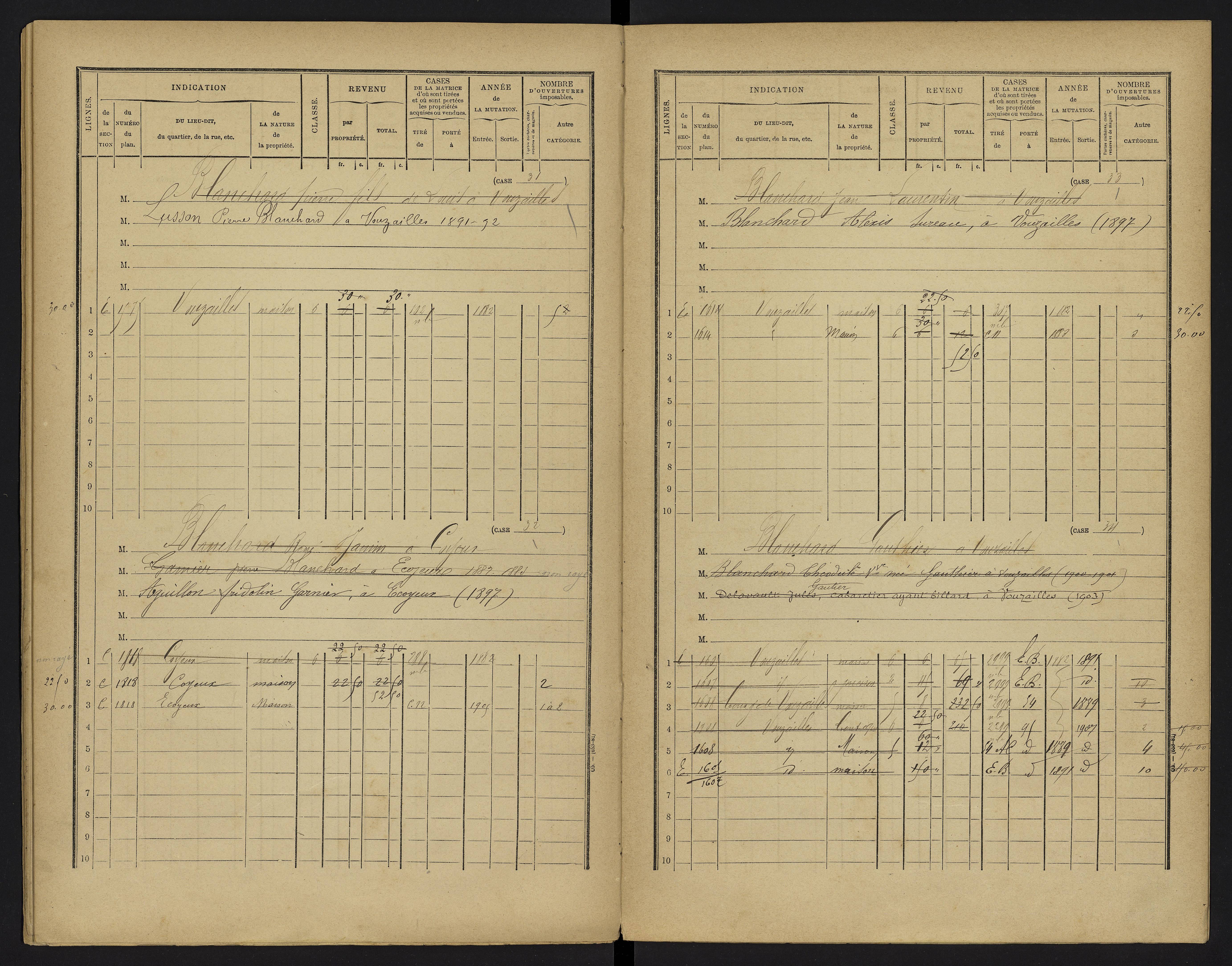 Vouzailles - FRAD086_cadastre Cases 1-279. 