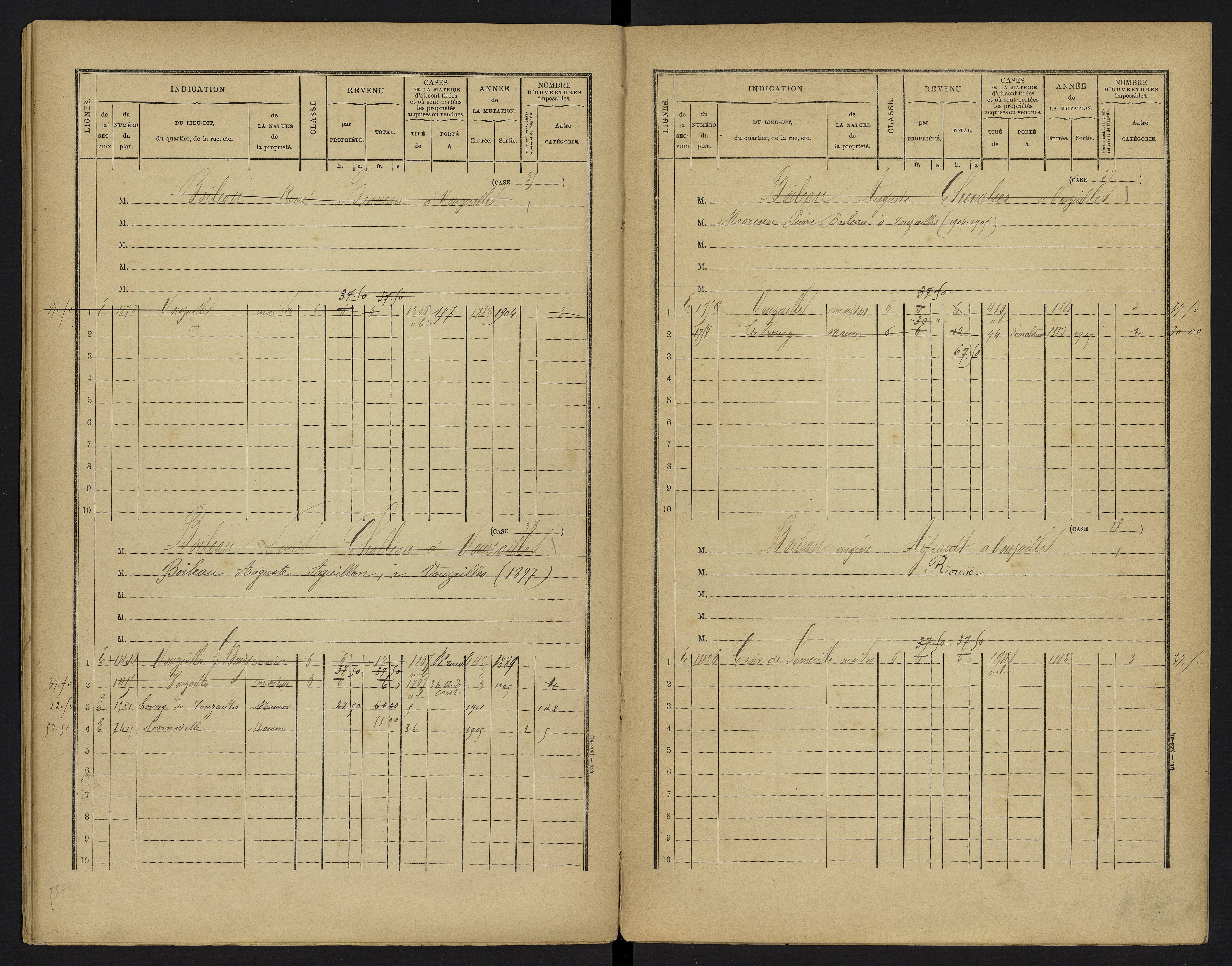Vouzailles - FRAD086_cadastre Cases 1-279. 
