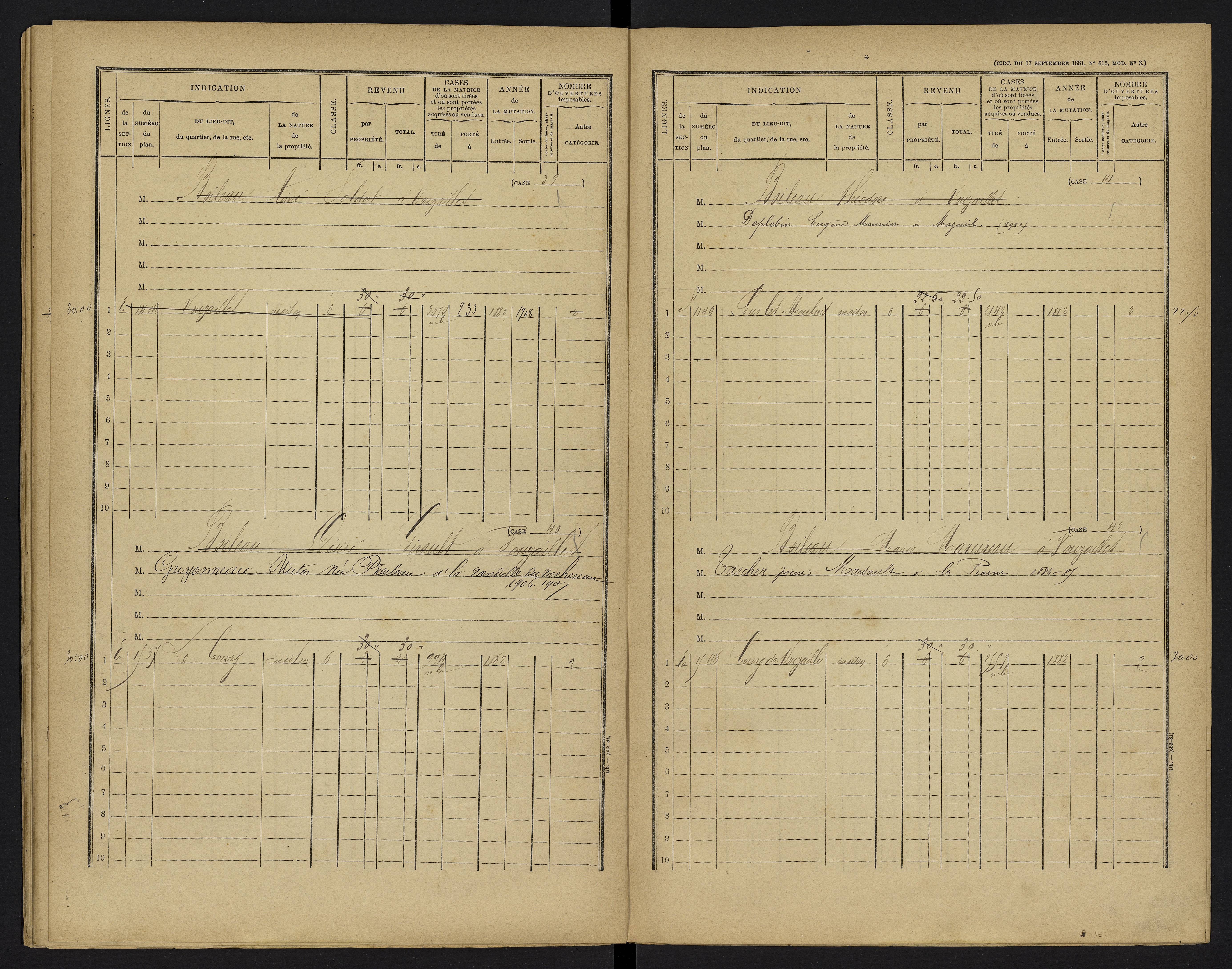 Vouzailles - FRAD086_cadastre Cases 1-279. 
