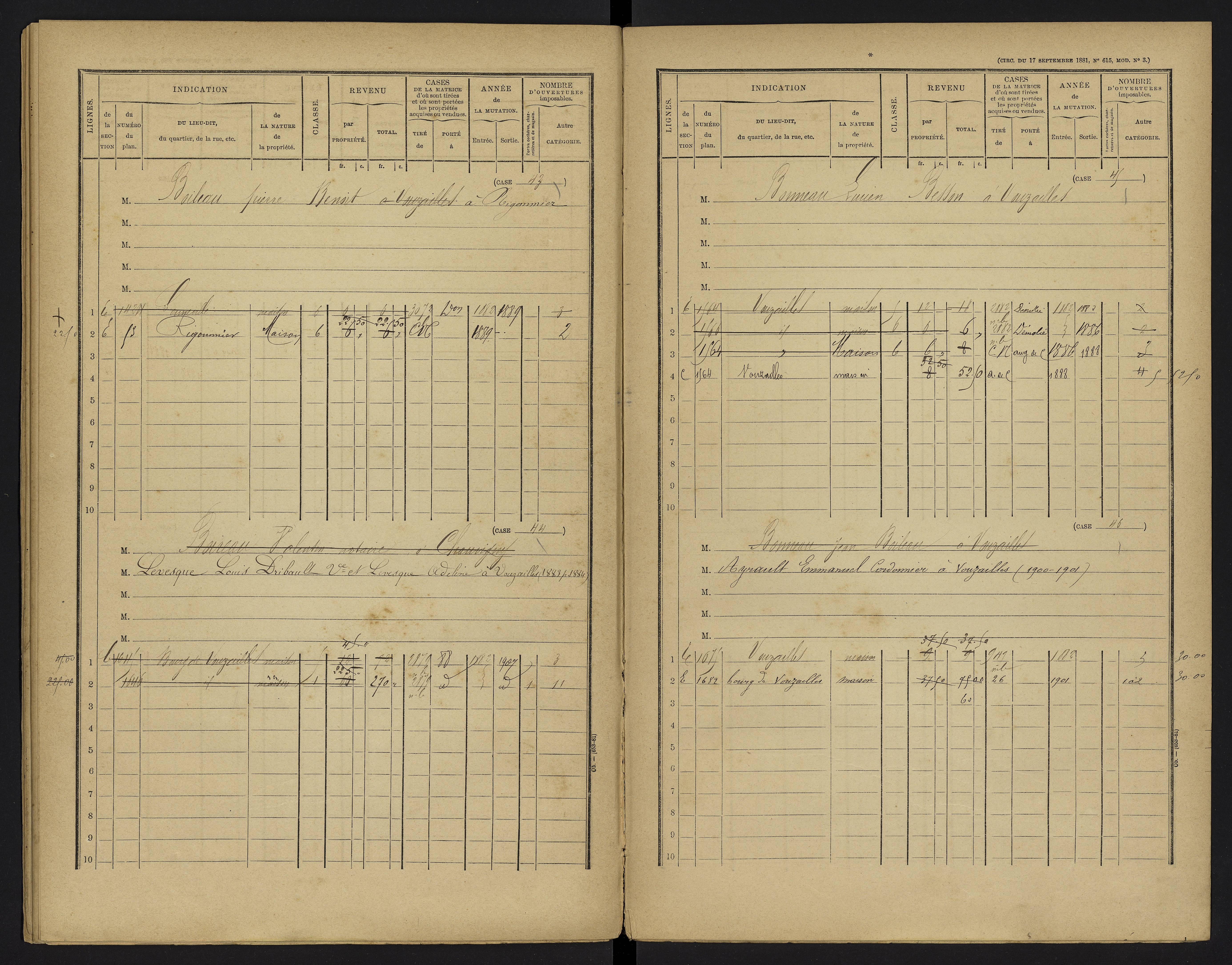 Vouzailles - FRAD086_cadastre Cases 1-279. 