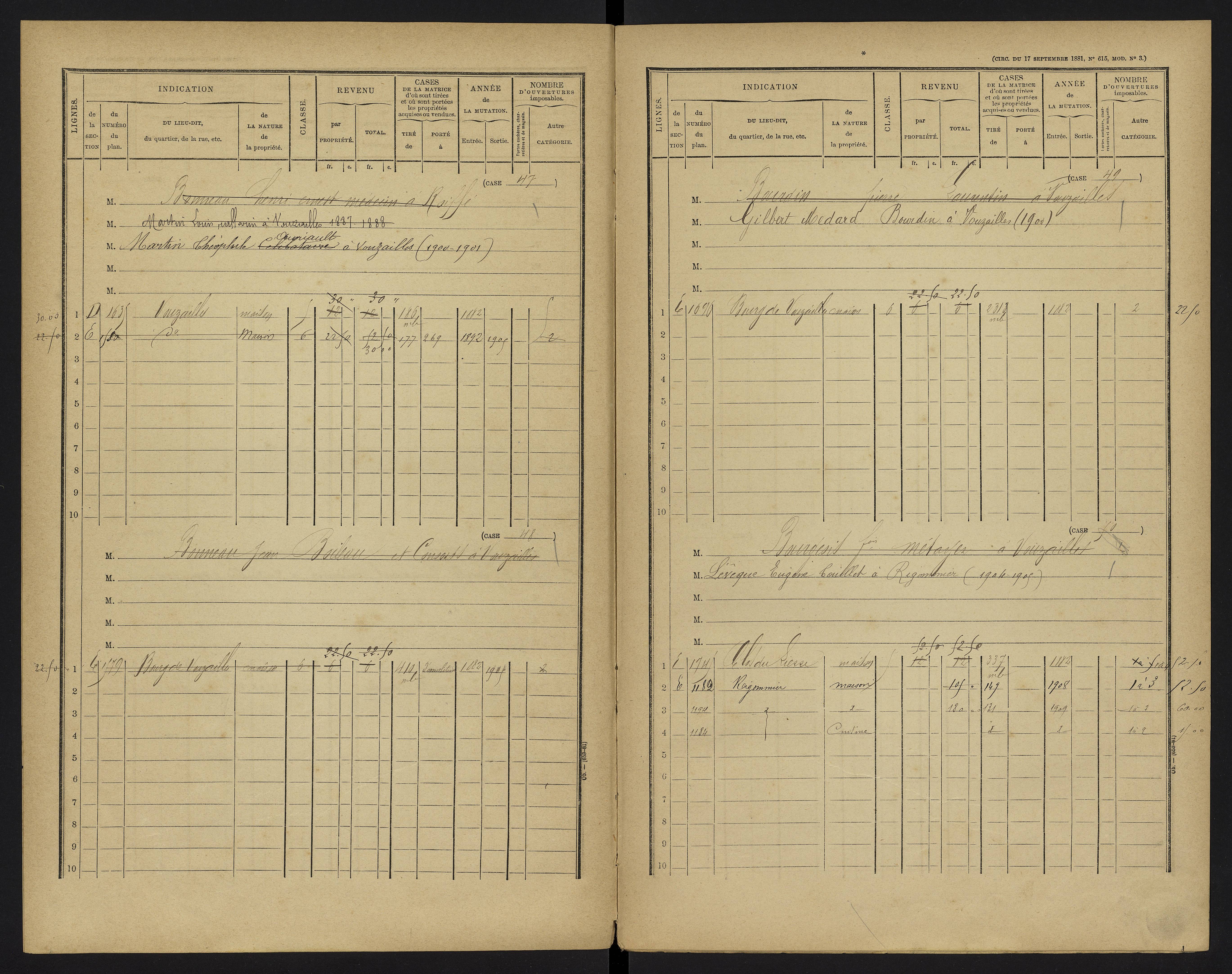 Vouzailles - FRAD086_cadastre Cases 1-279. 