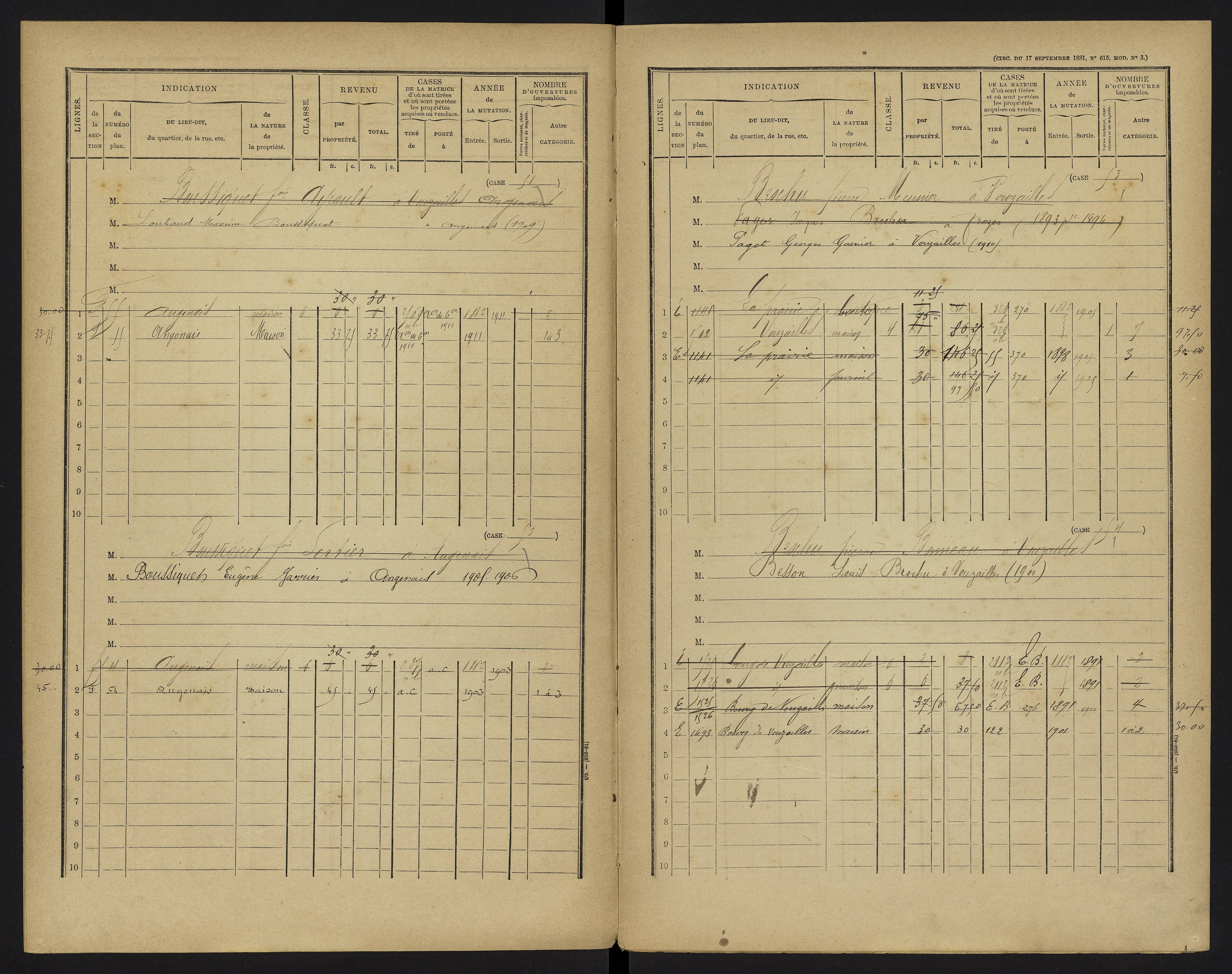 Vouzailles - FRAD086_cadastre Cases 1-279. 