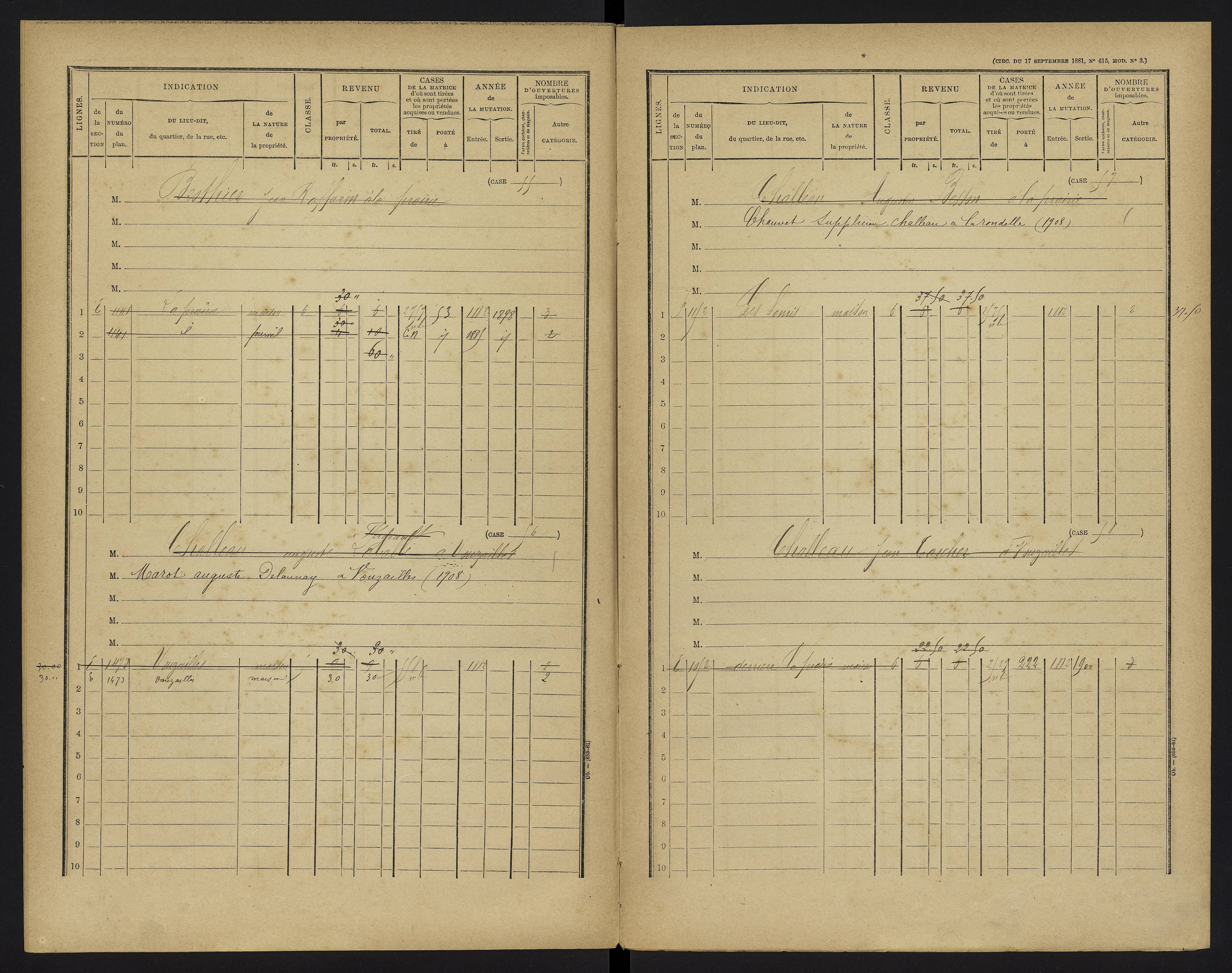 Vouzailles - FRAD086_cadastre Cases 1-279. 