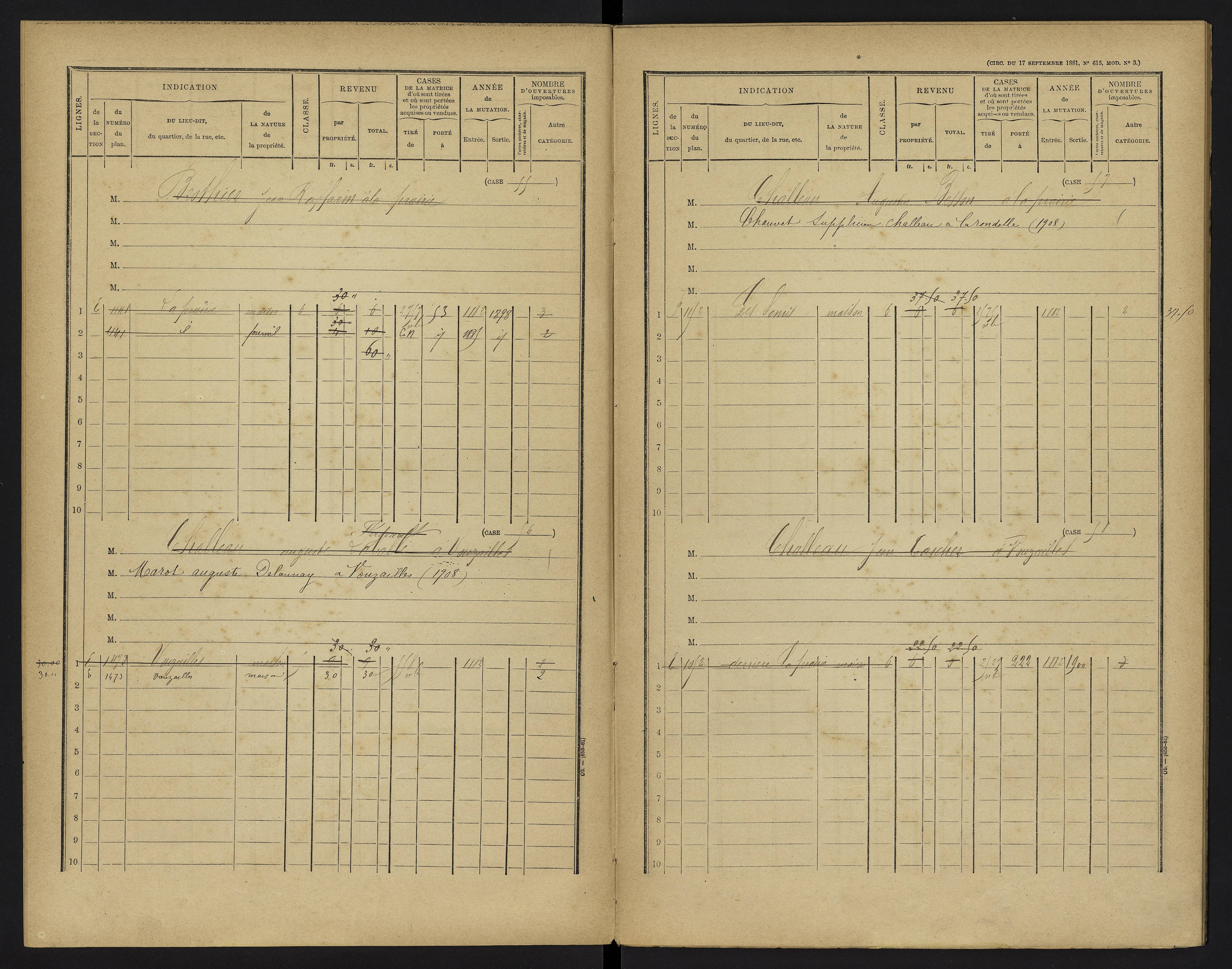 Vouzailles - FRAD086_cadastre Cases 1-279. 