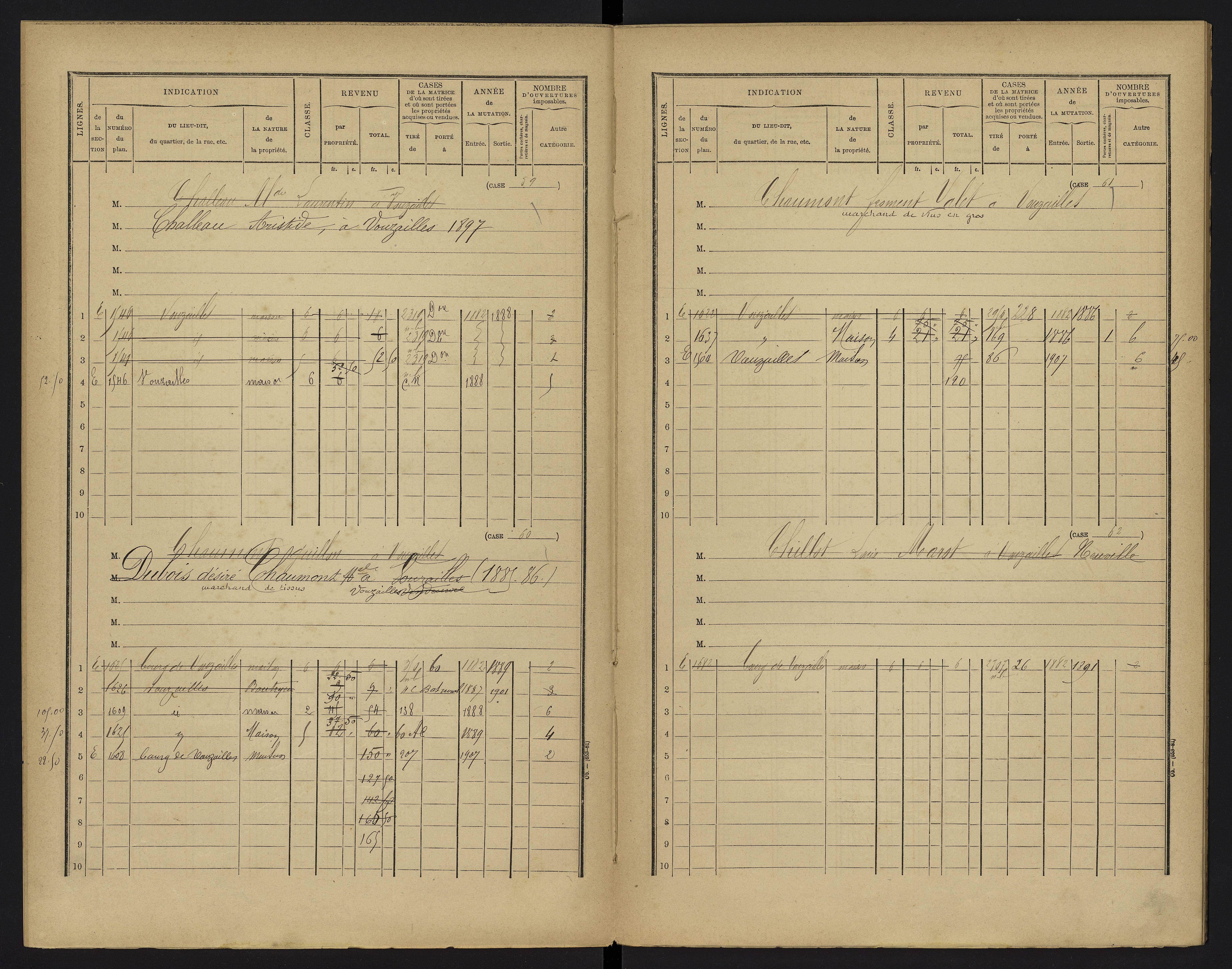 Vouzailles - FRAD086_cadastre Cases 1-279. 