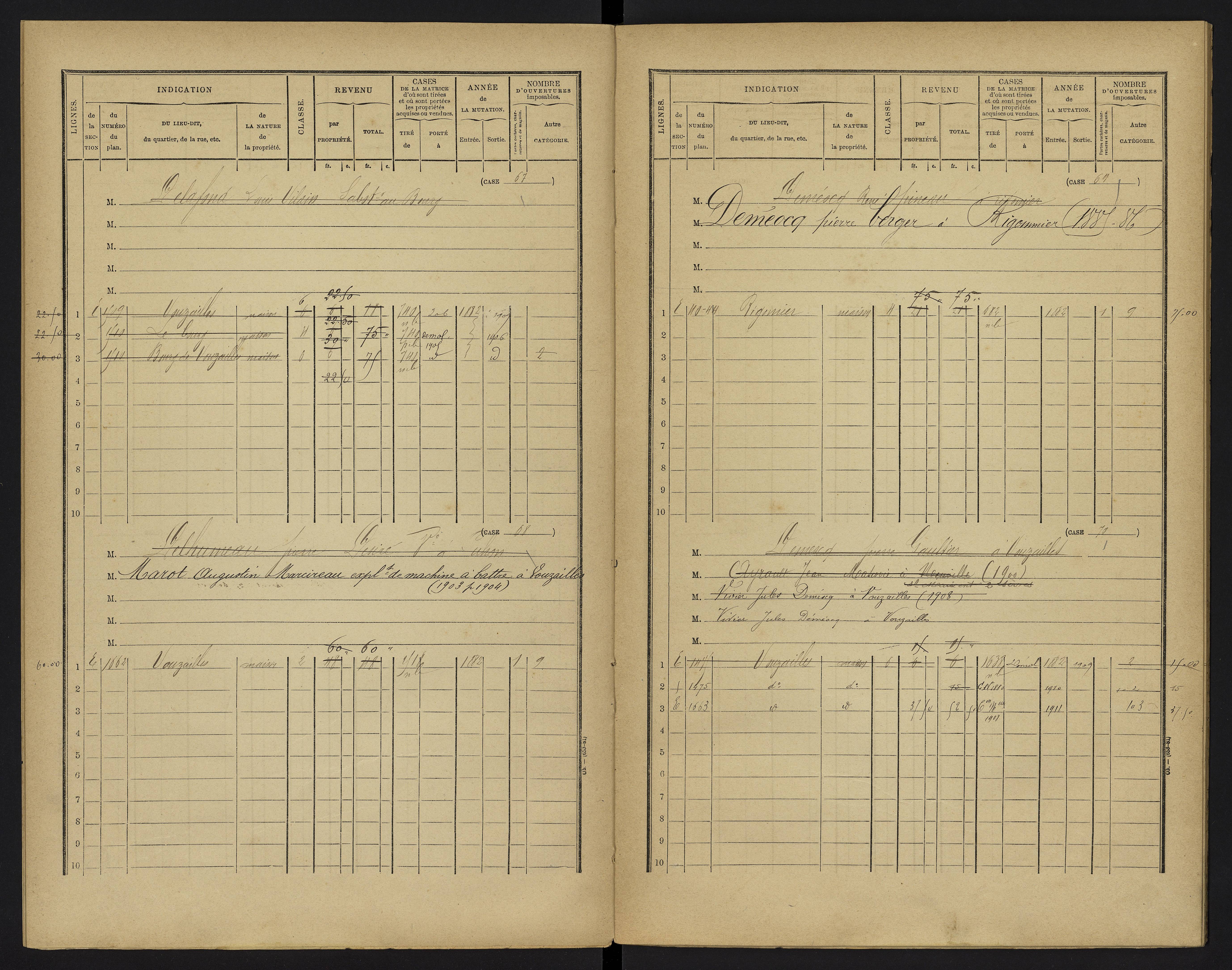 Vouzailles - FRAD086_cadastre Cases 1-279. 