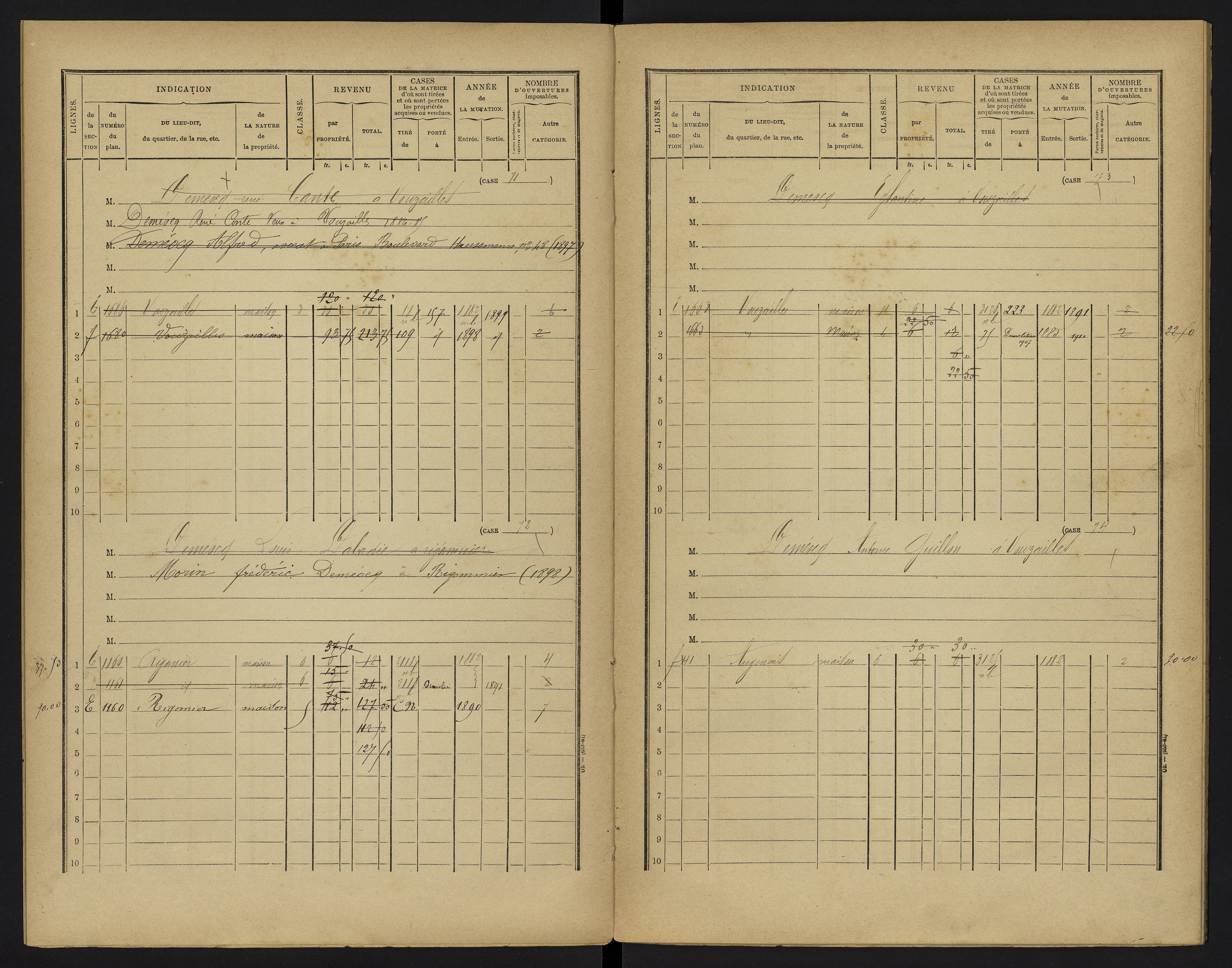 Vouzailles - FRAD086_cadastre Cases 1-279. 