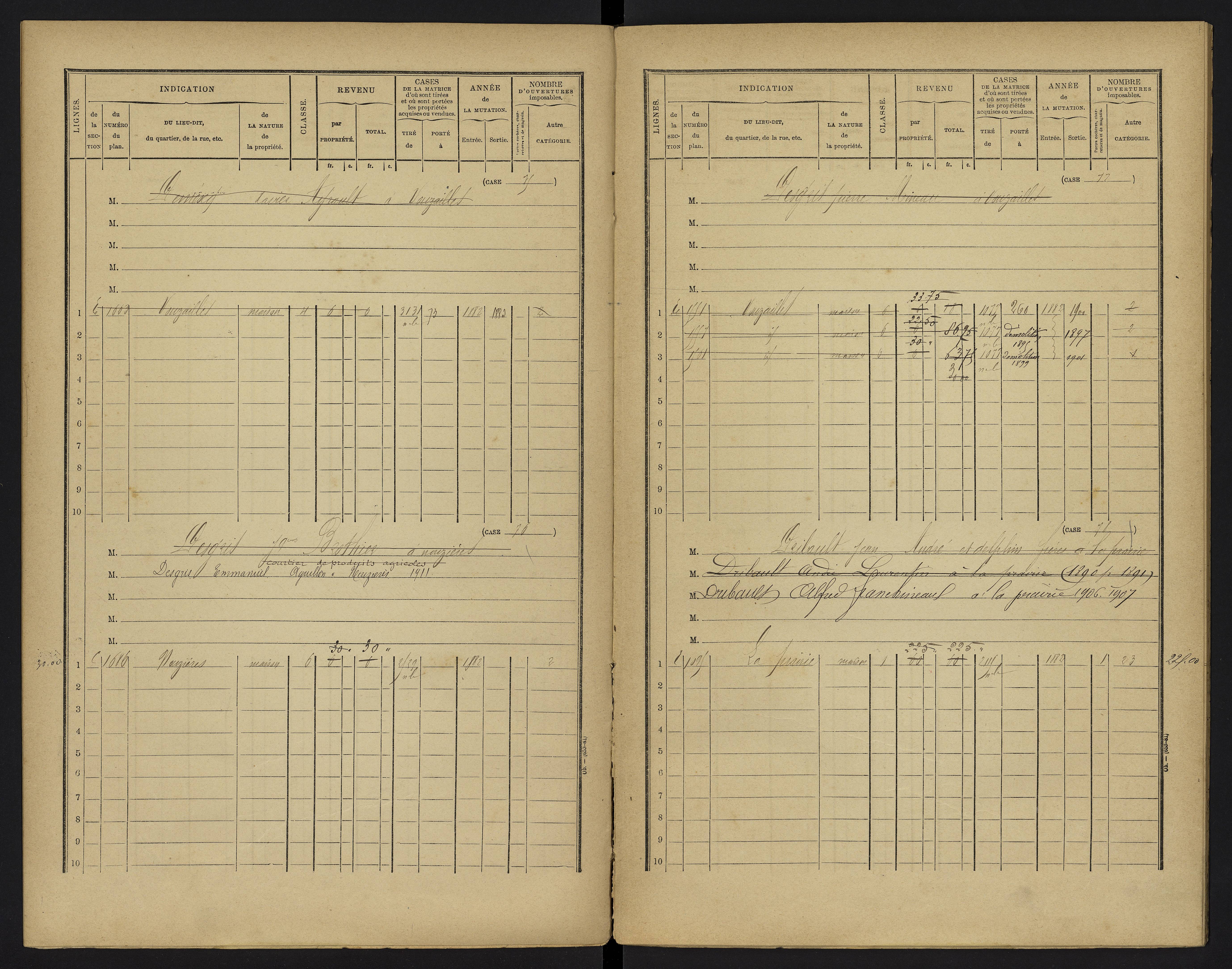 Vouzailles - FRAD086_cadastre Cases 1-279. 
