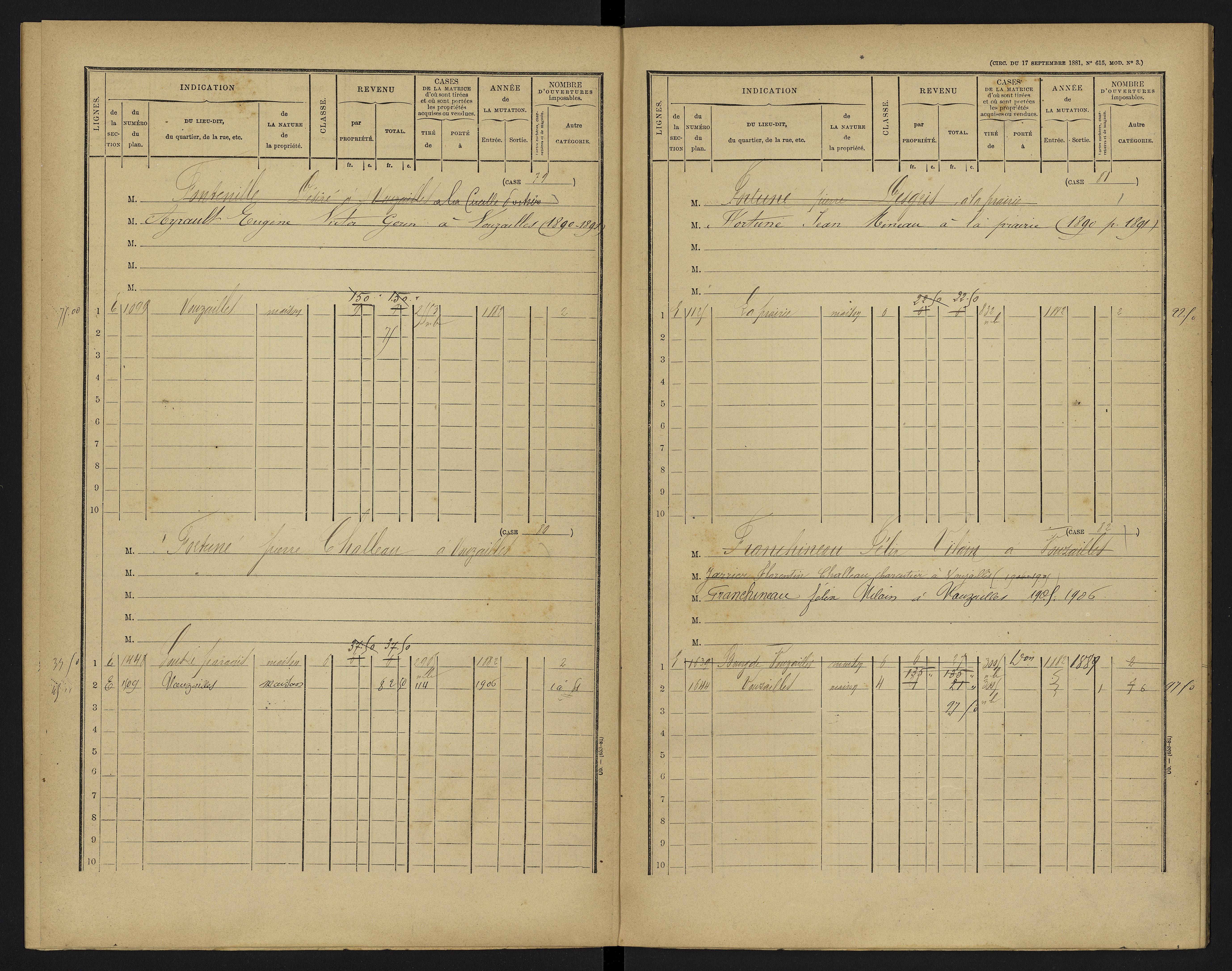 Vouzailles - FRAD086_cadastre Cases 1-279. 