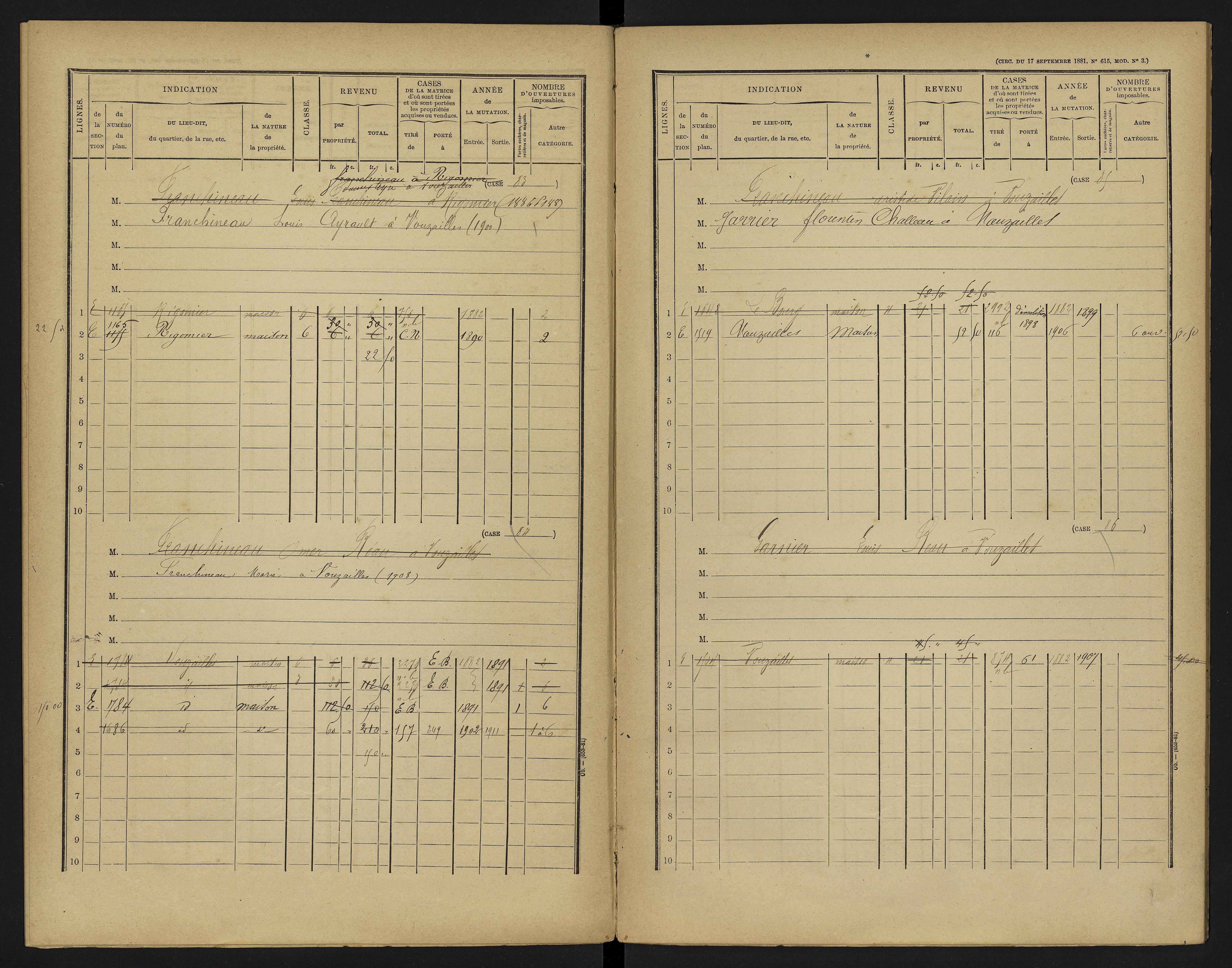 Vouzailles - FRAD086_cadastre Cases 1-279. 