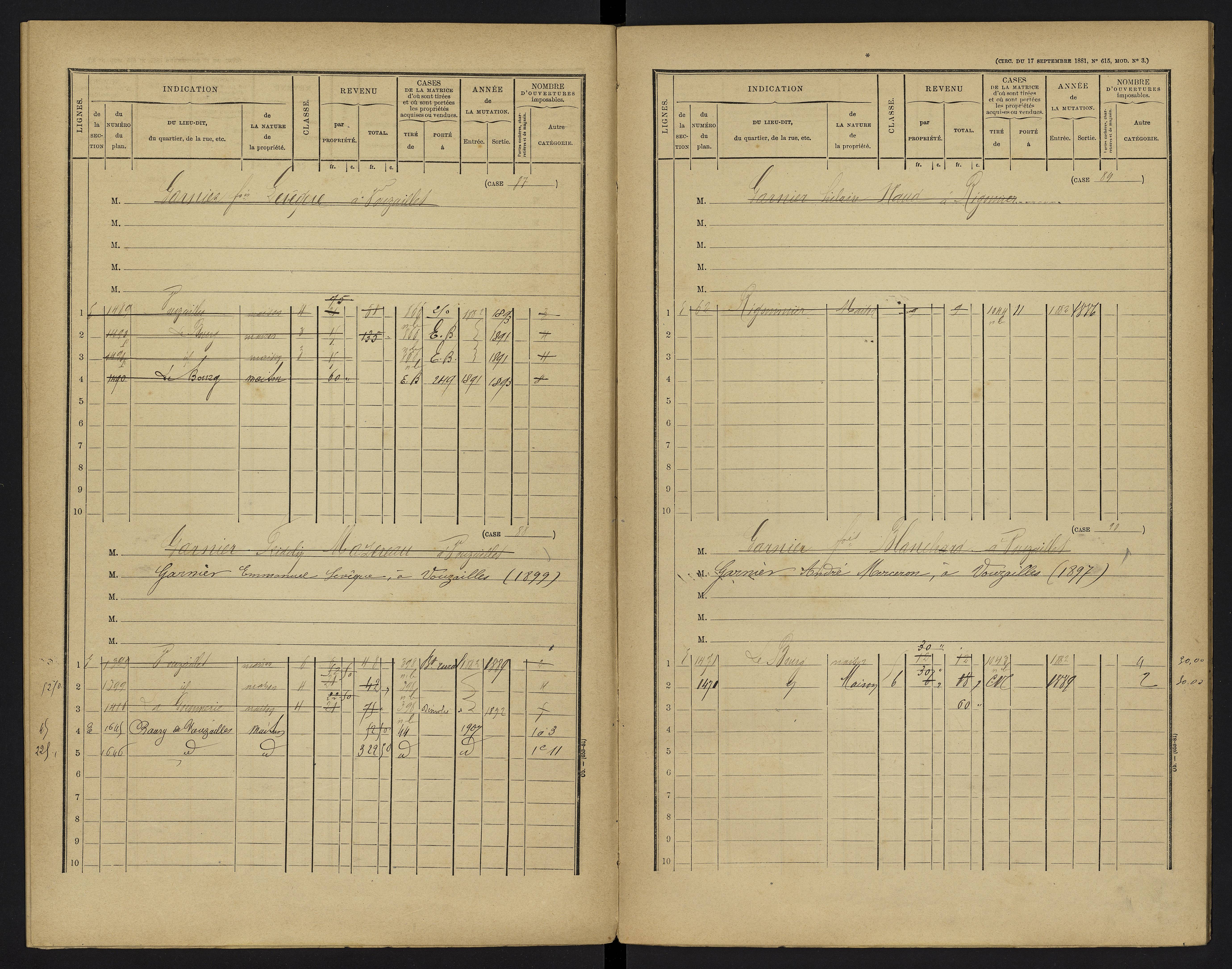 Vouzailles - FRAD086_cadastre Cases 1-279. 