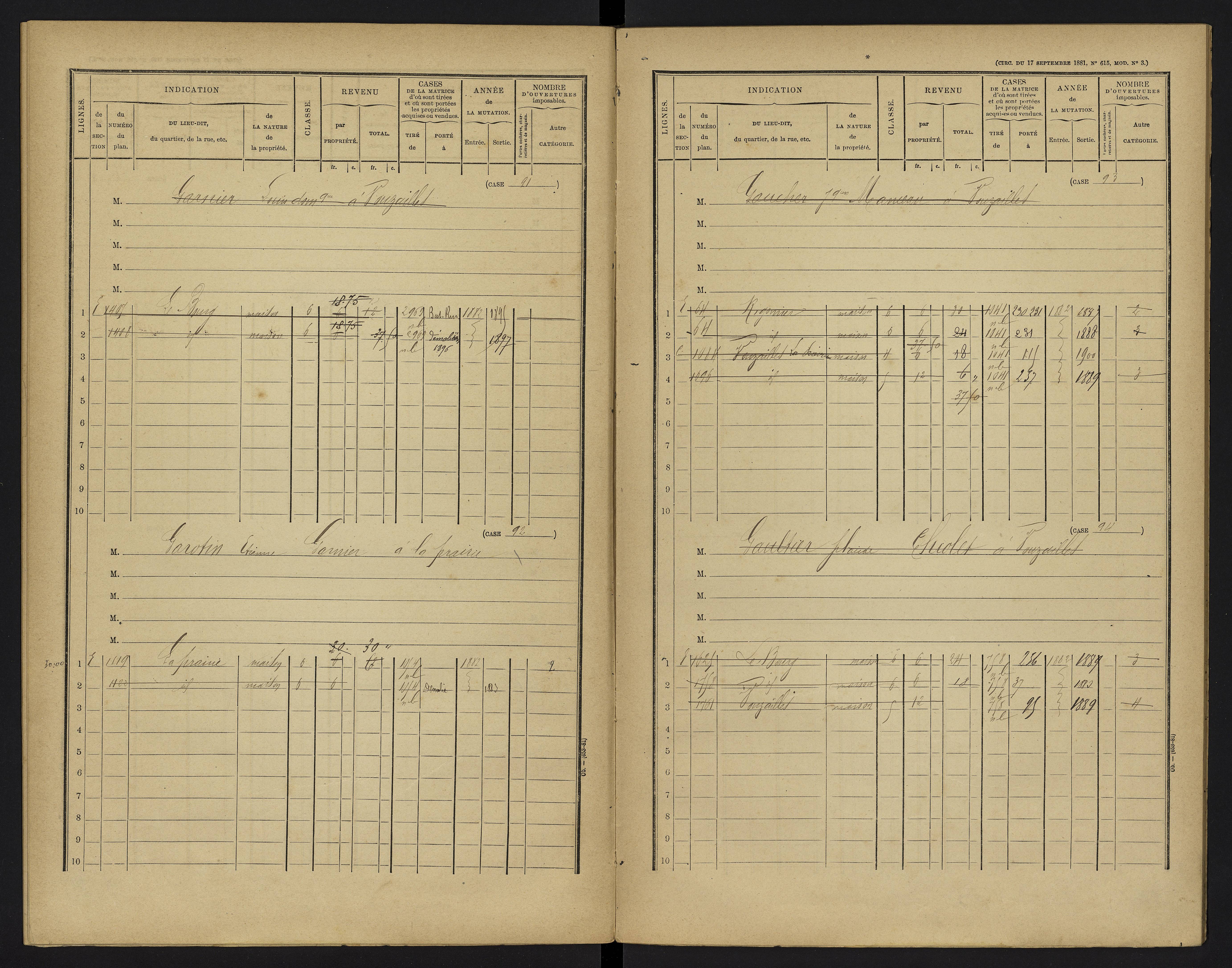 Vouzailles - FRAD086_cadastre Cases 1-279. 