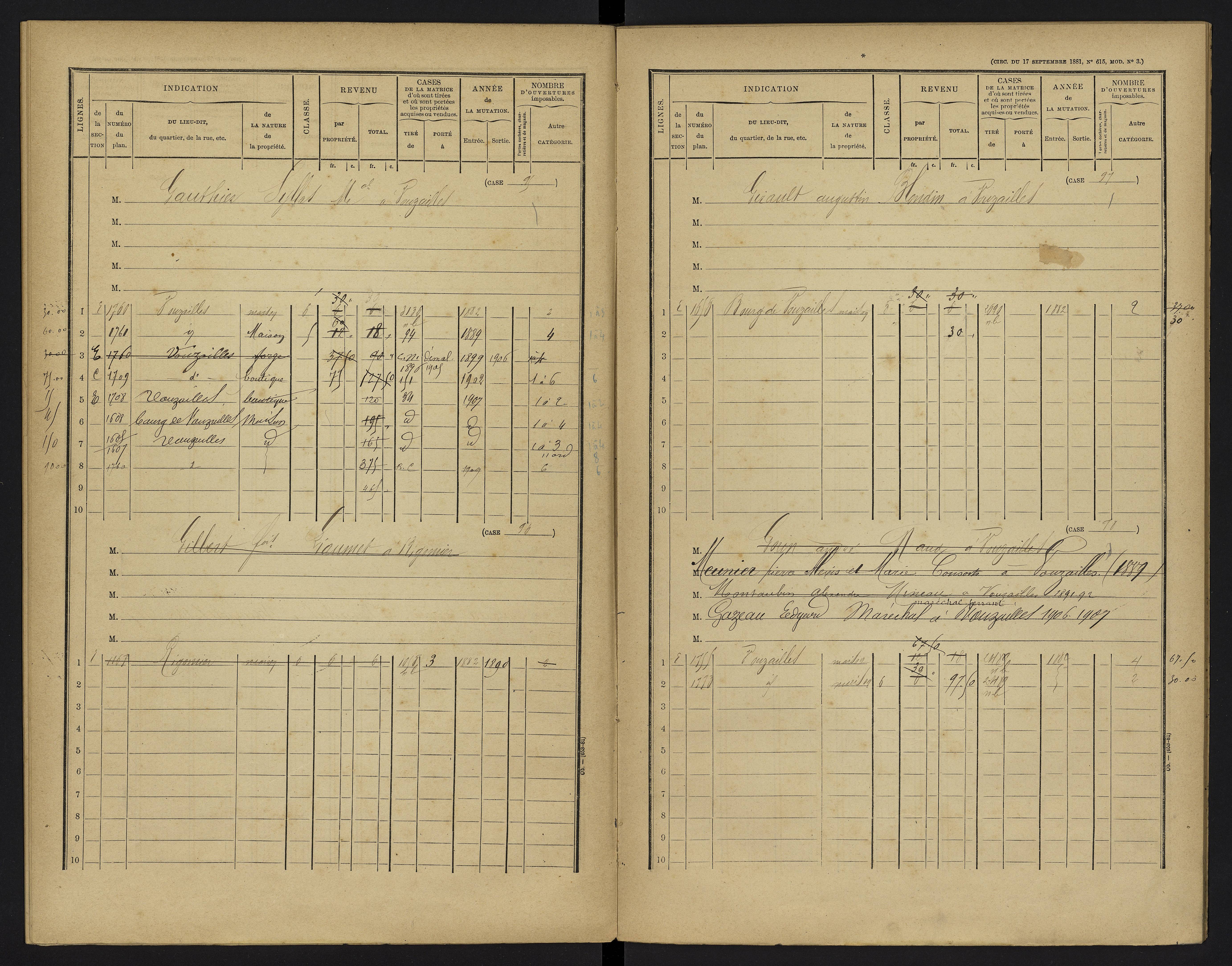 Vouzailles - FRAD086_cadastre Cases 1-279. 
