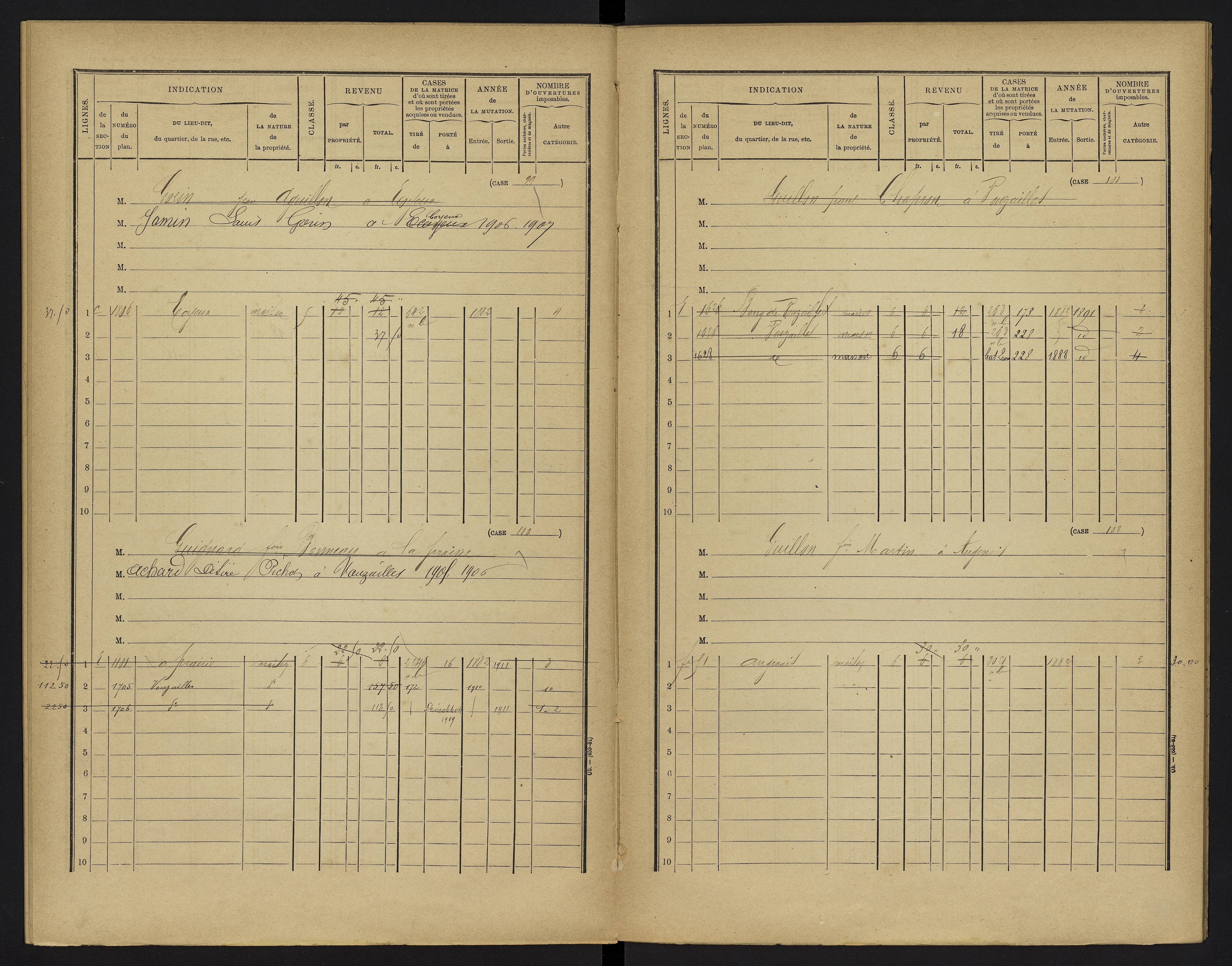 Vouzailles - FRAD086_cadastre Cases 1-279. 