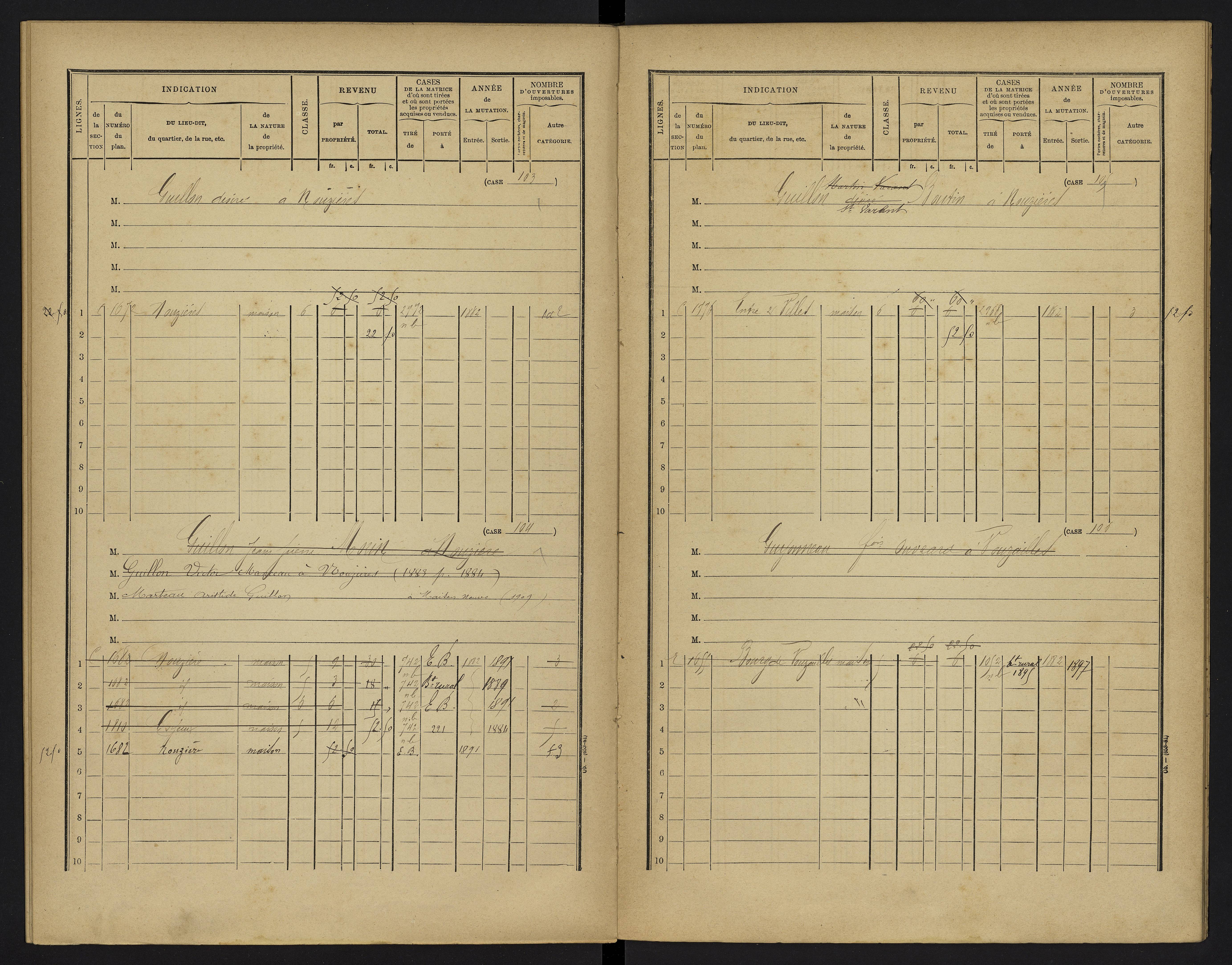 Vouzailles - FRAD086_cadastre Cases 1-279. 