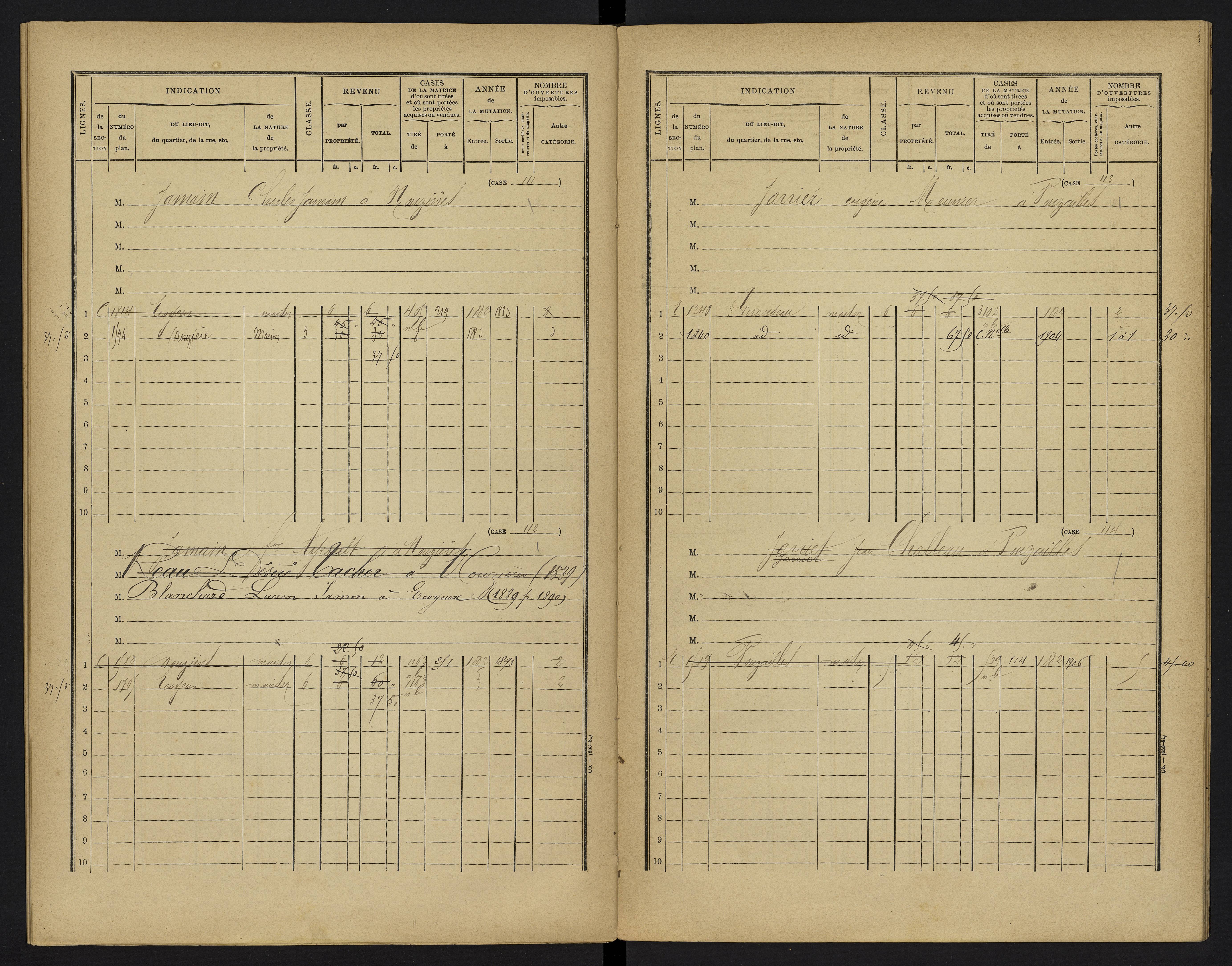 Vouzailles - FRAD086_cadastre Cases 1-279. 