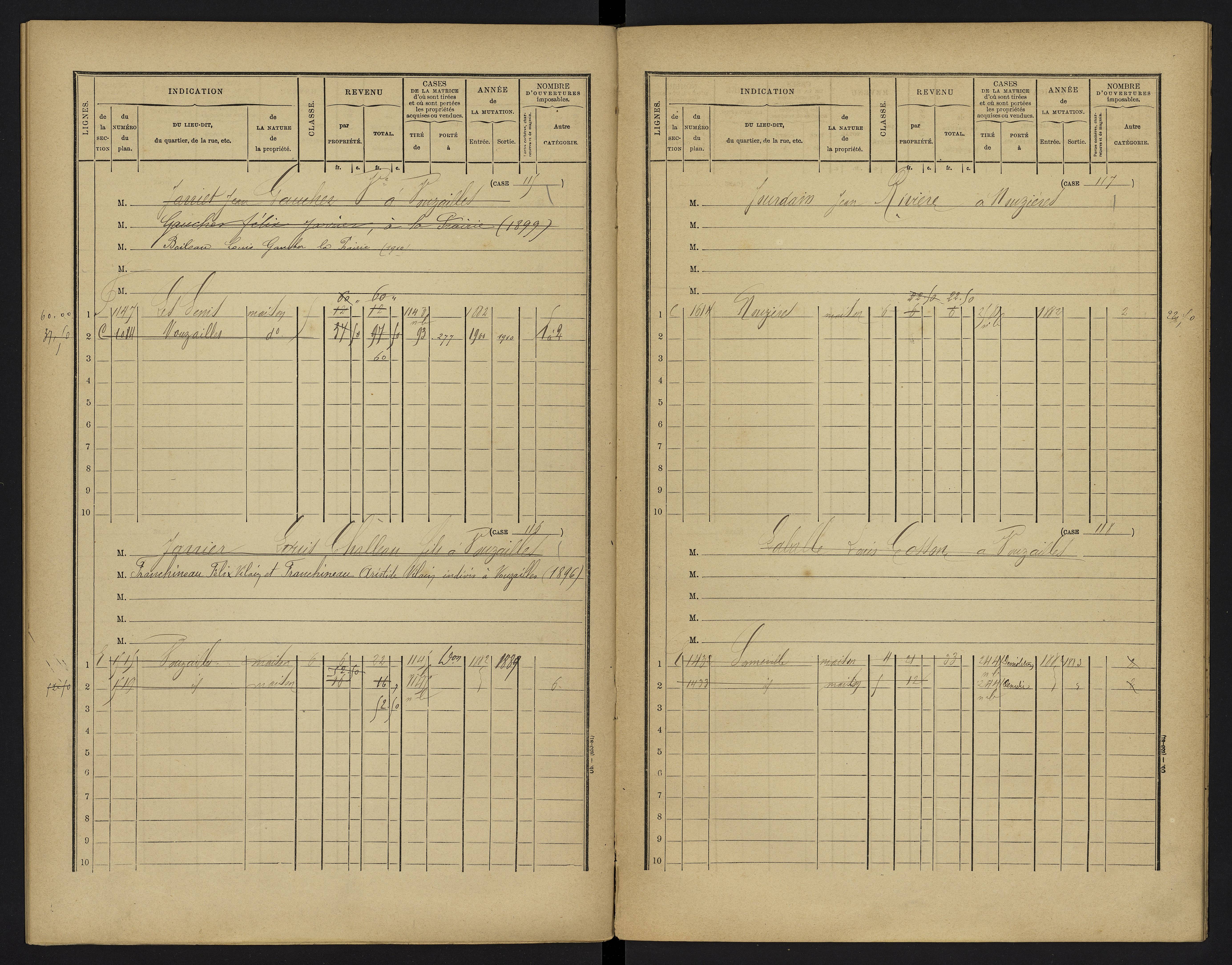 Vouzailles - FRAD086_cadastre Cases 1-279. 