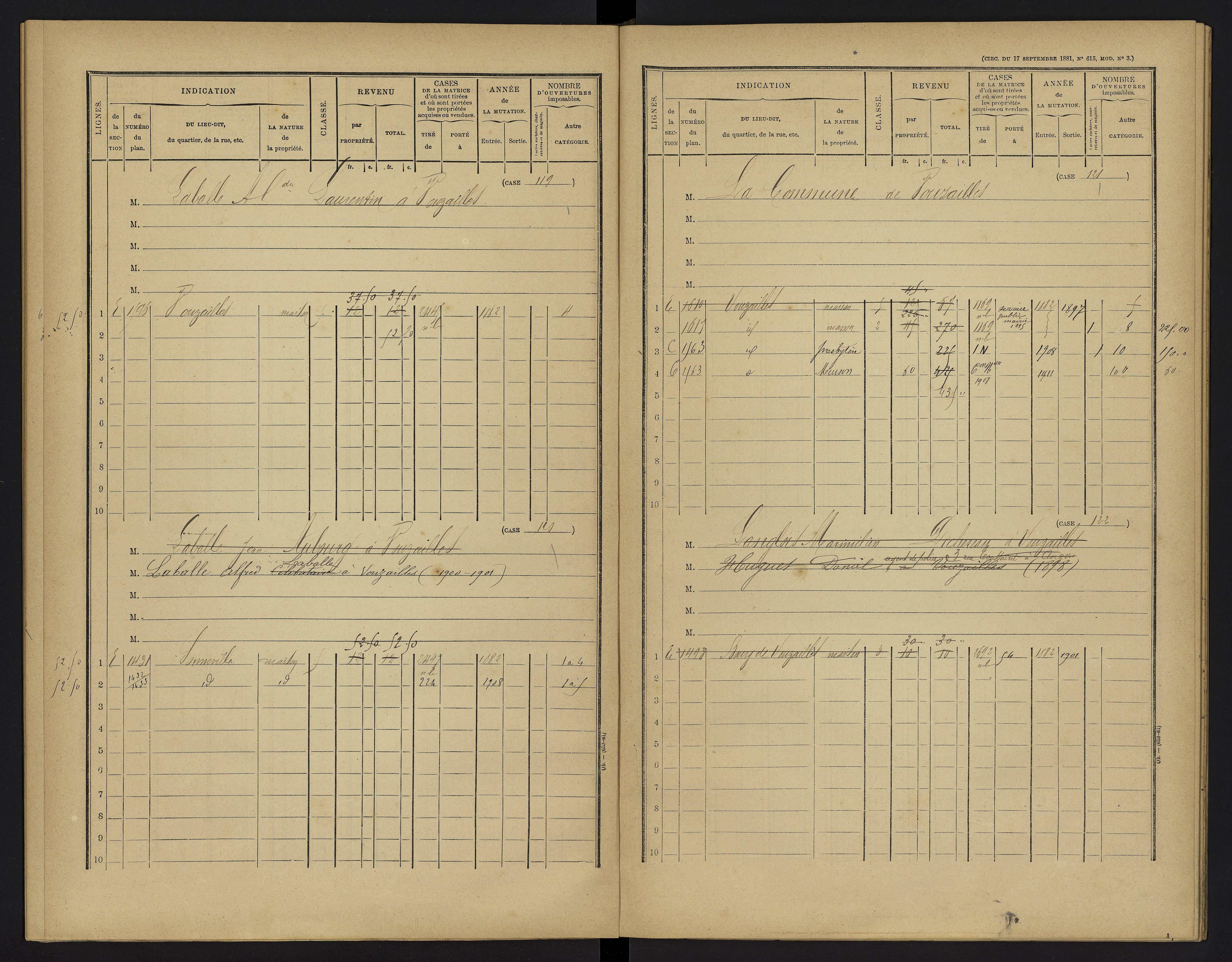 Vouzailles - FRAD086_cadastre Cases 1-279. 