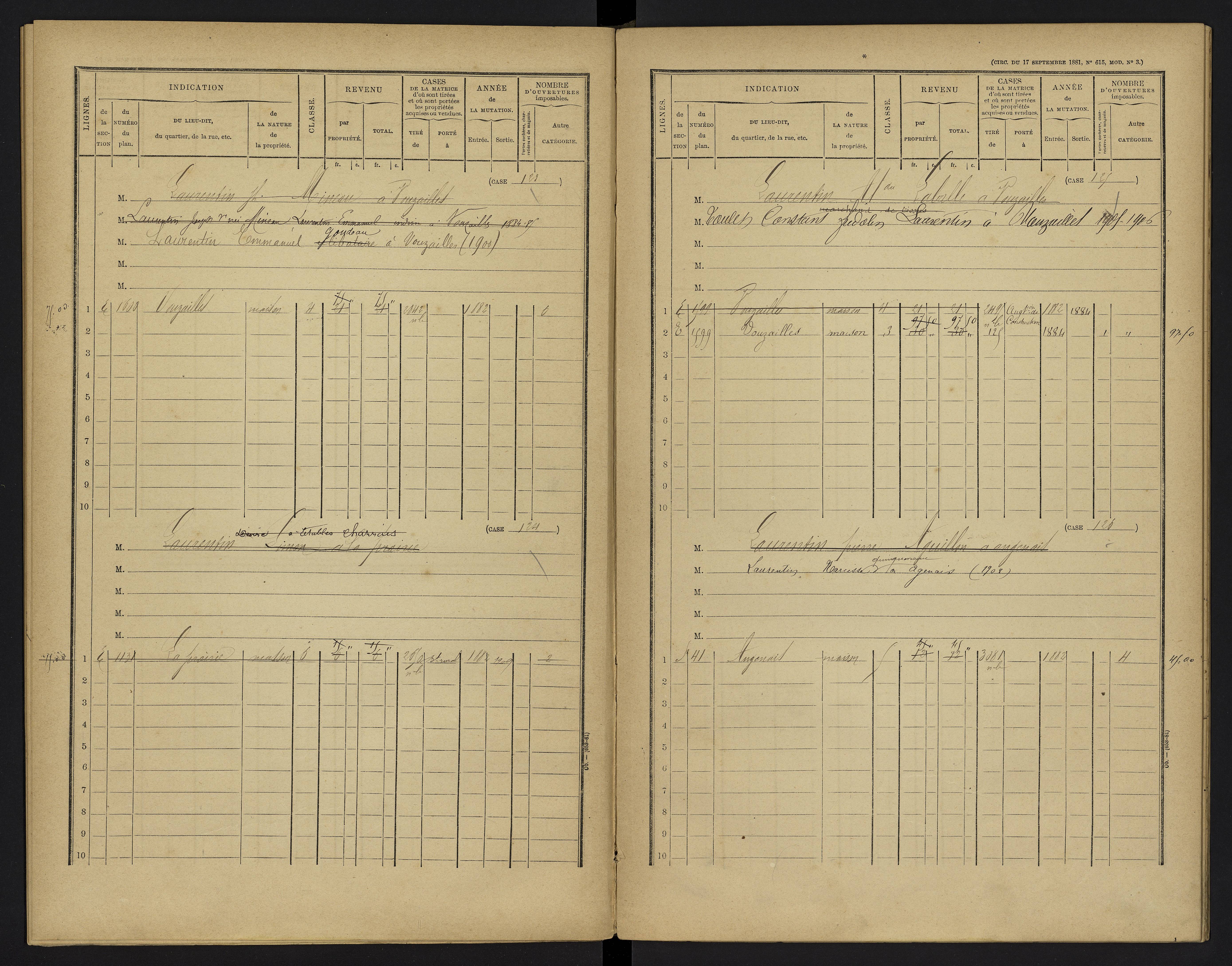 Vouzailles - FRAD086_cadastre Cases 1-279. 
