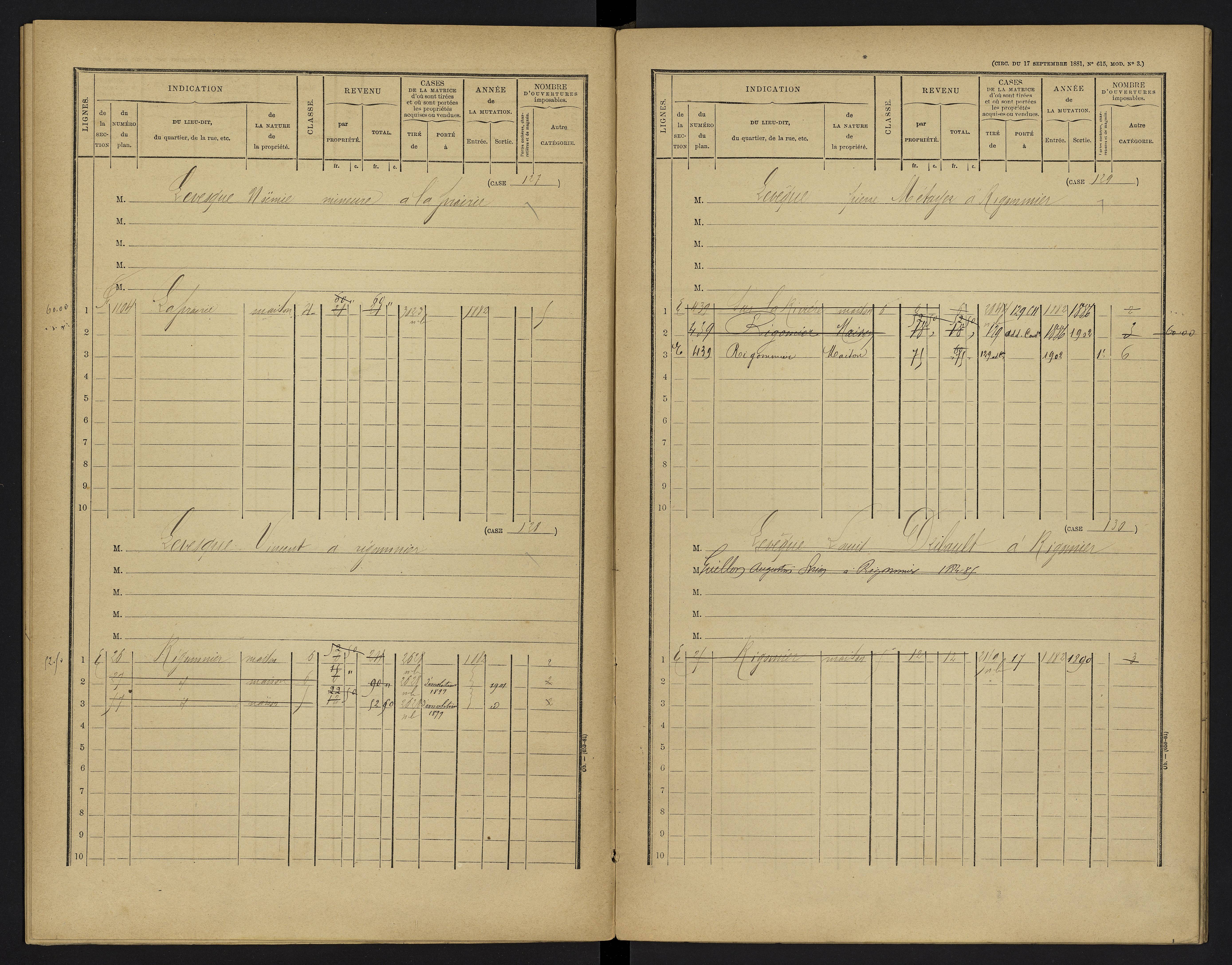 Vouzailles - FRAD086_cadastre Cases 1-279. 