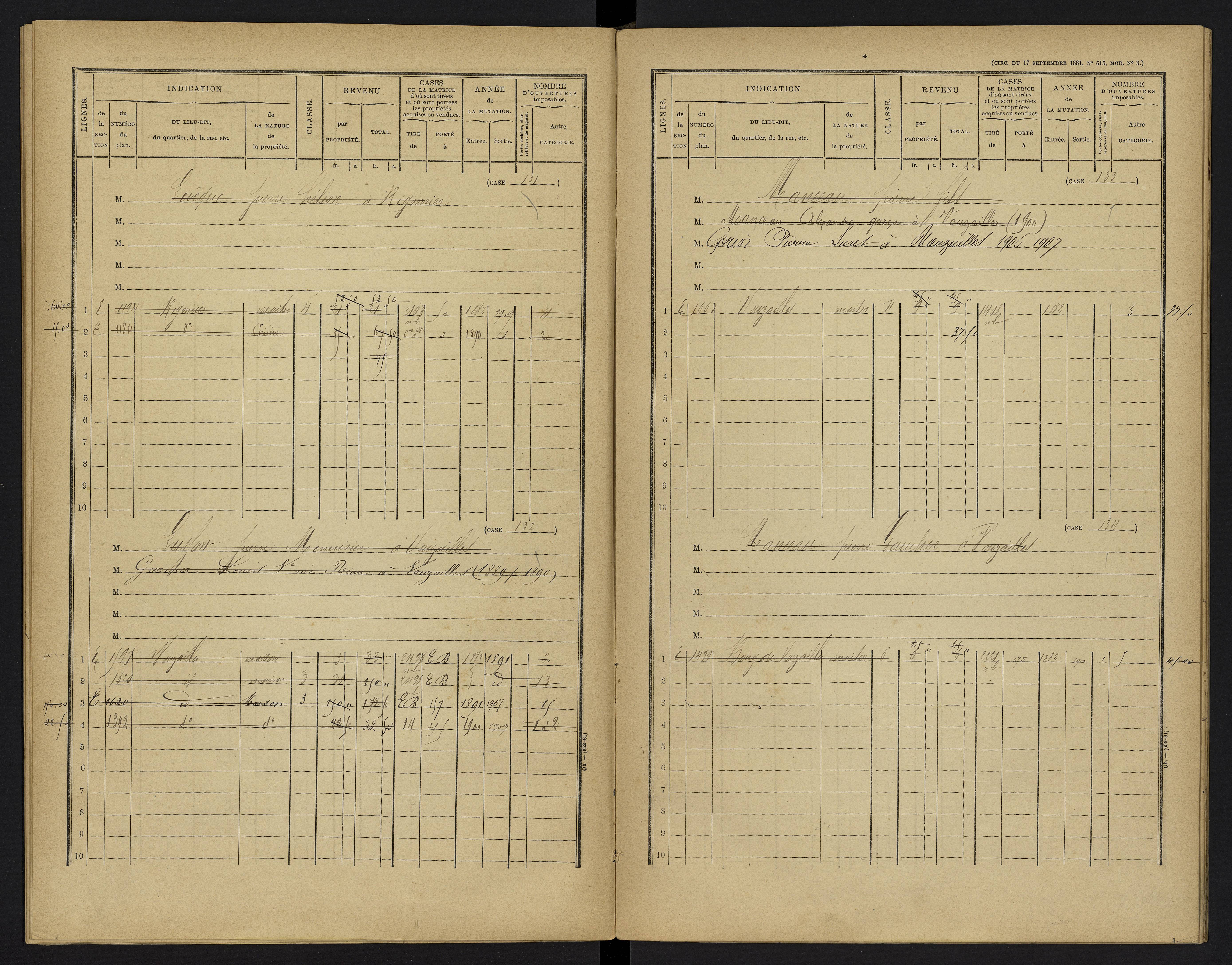 Vouzailles - FRAD086_cadastre Cases 1-279. 