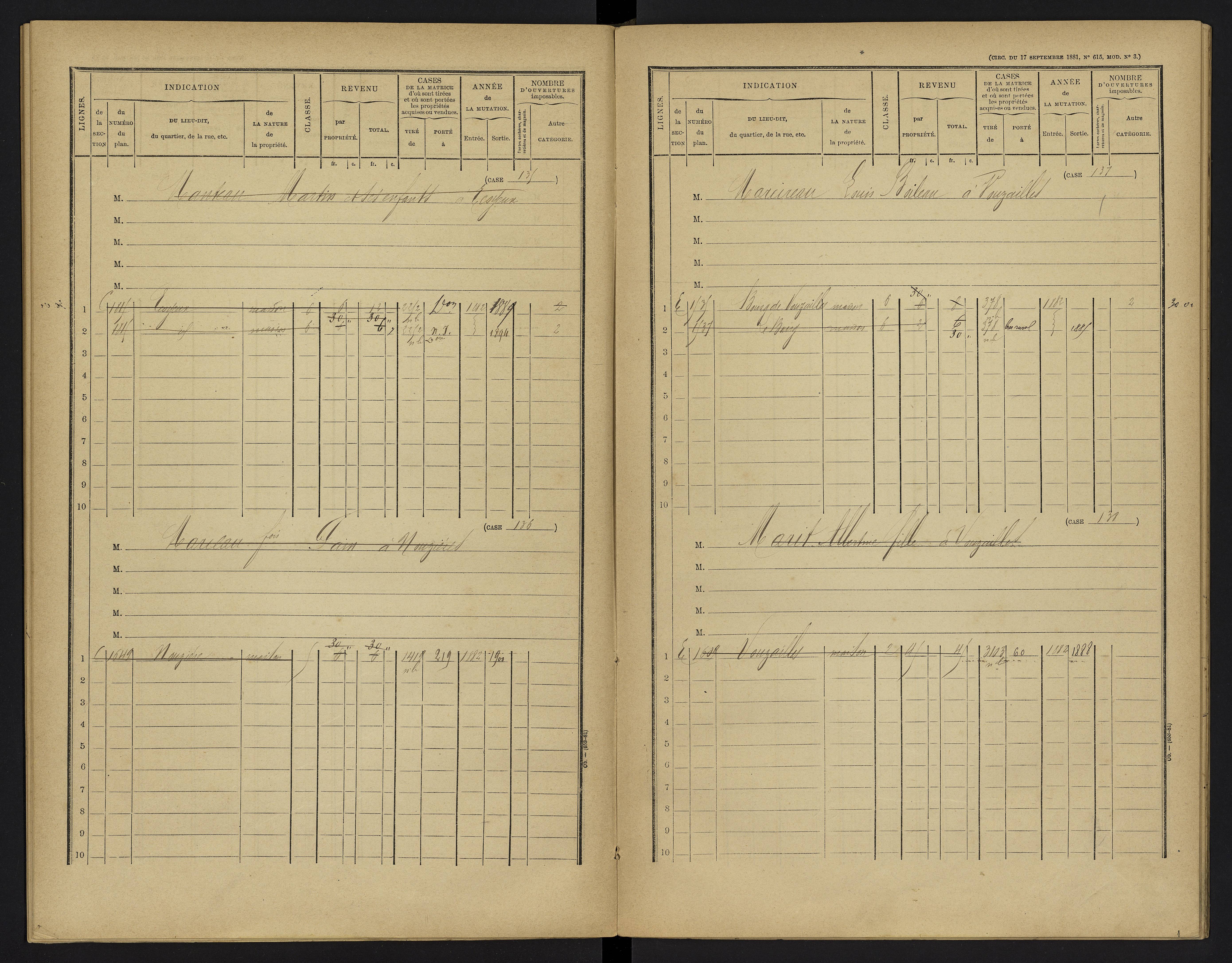 Vouzailles - FRAD086_cadastre Cases 1-279. 