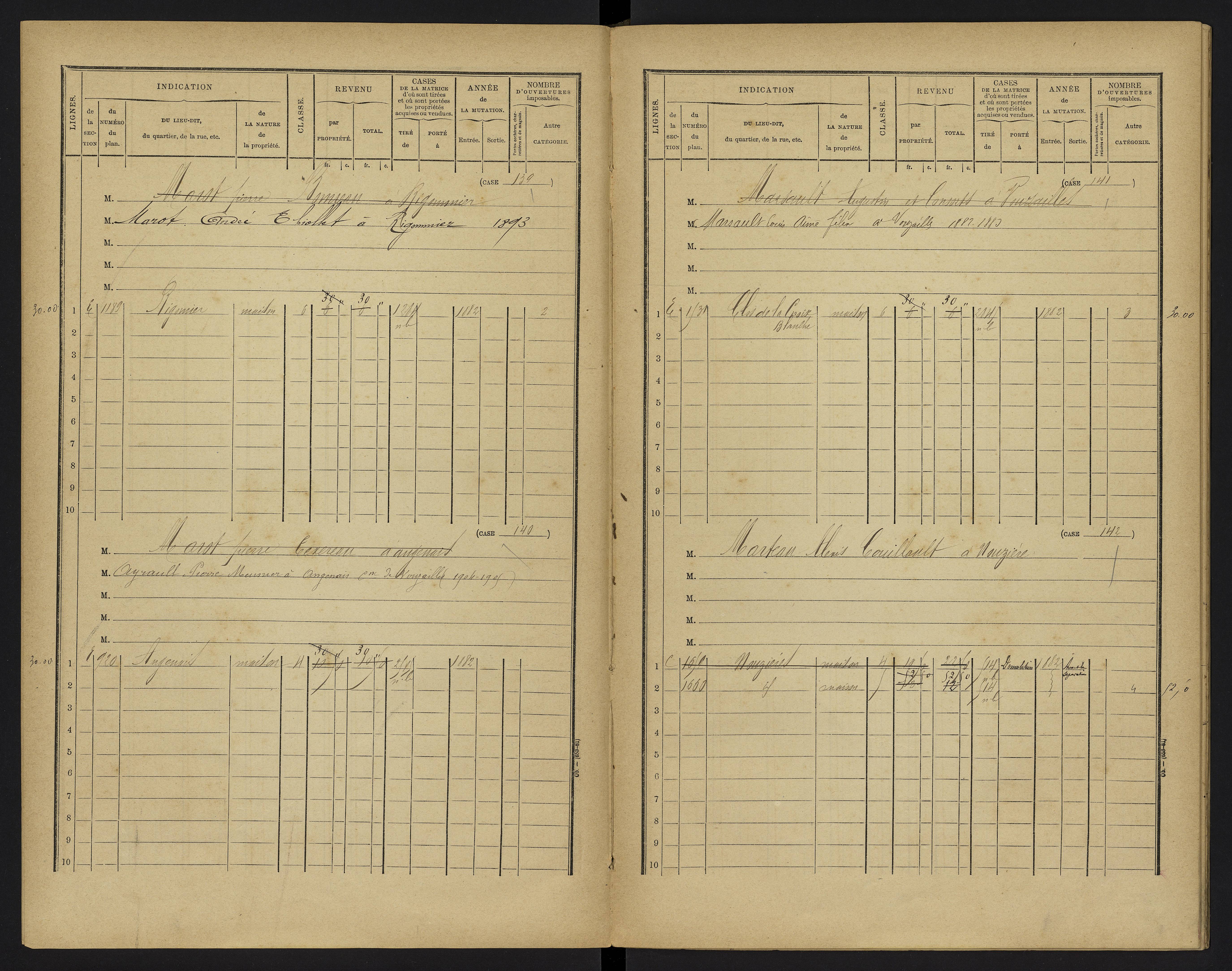 Vouzailles - FRAD086_cadastre Cases 1-279. 