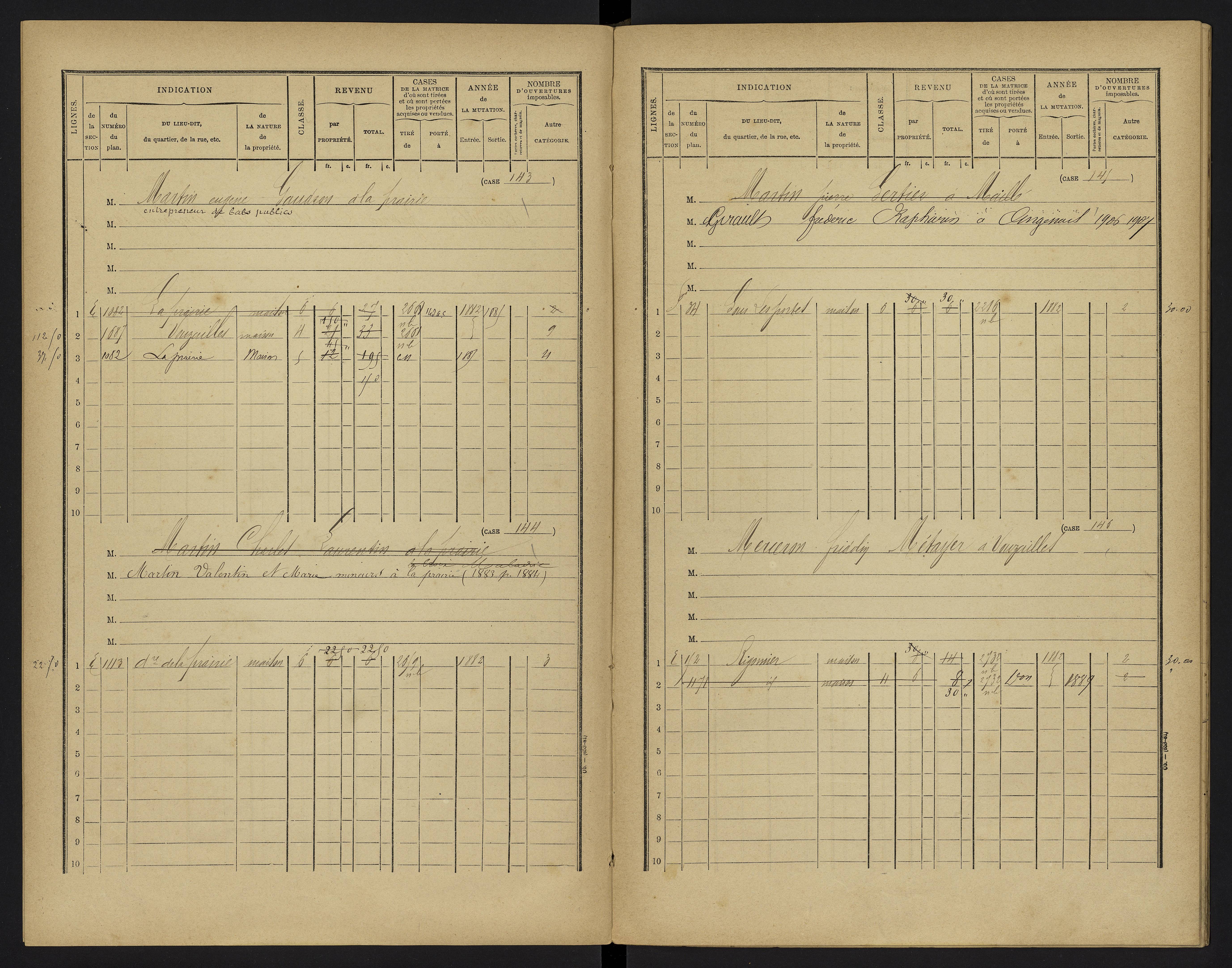 Vouzailles - FRAD086_cadastre Cases 1-279. 
