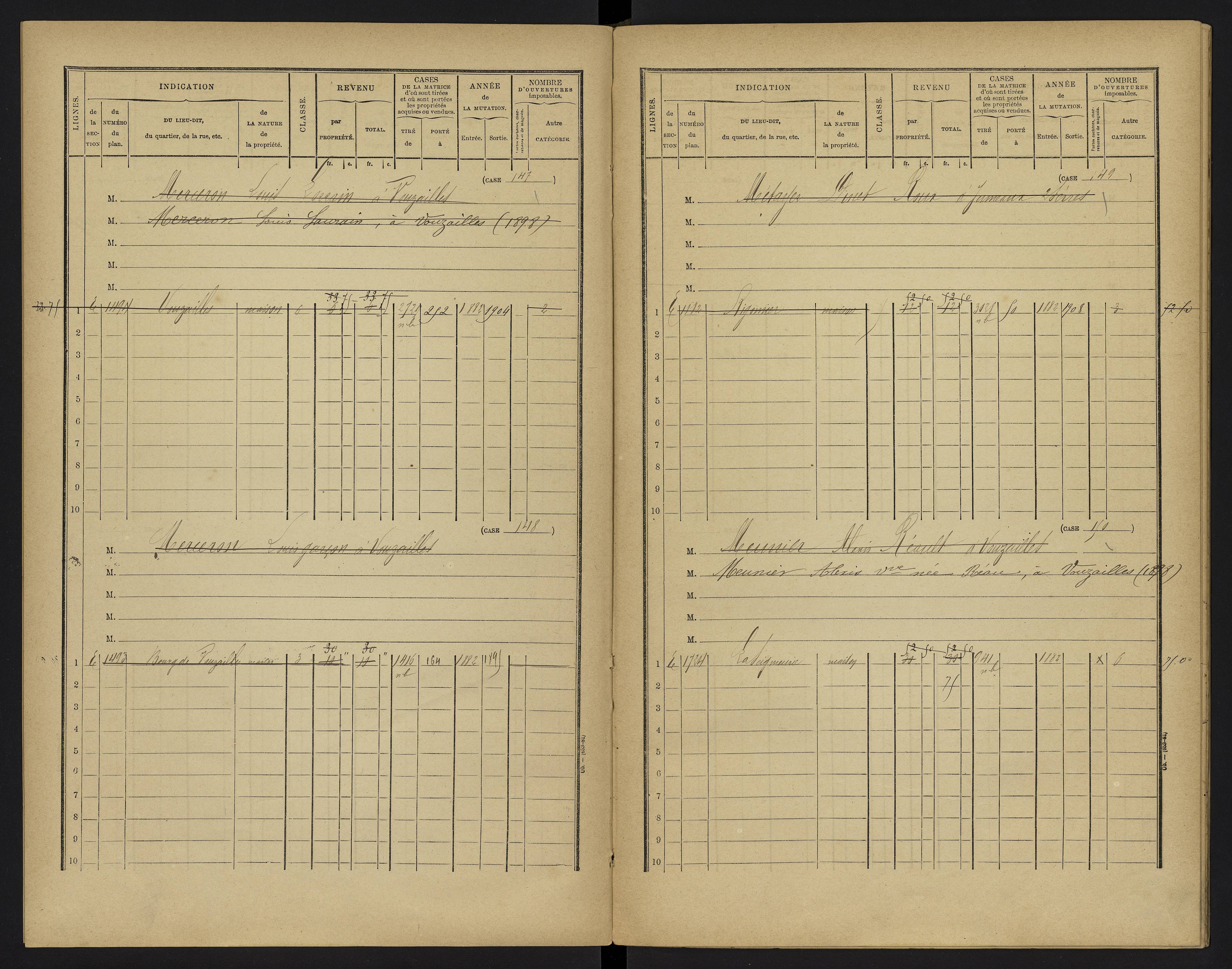 Vouzailles - FRAD086_cadastre Cases 1-279. 