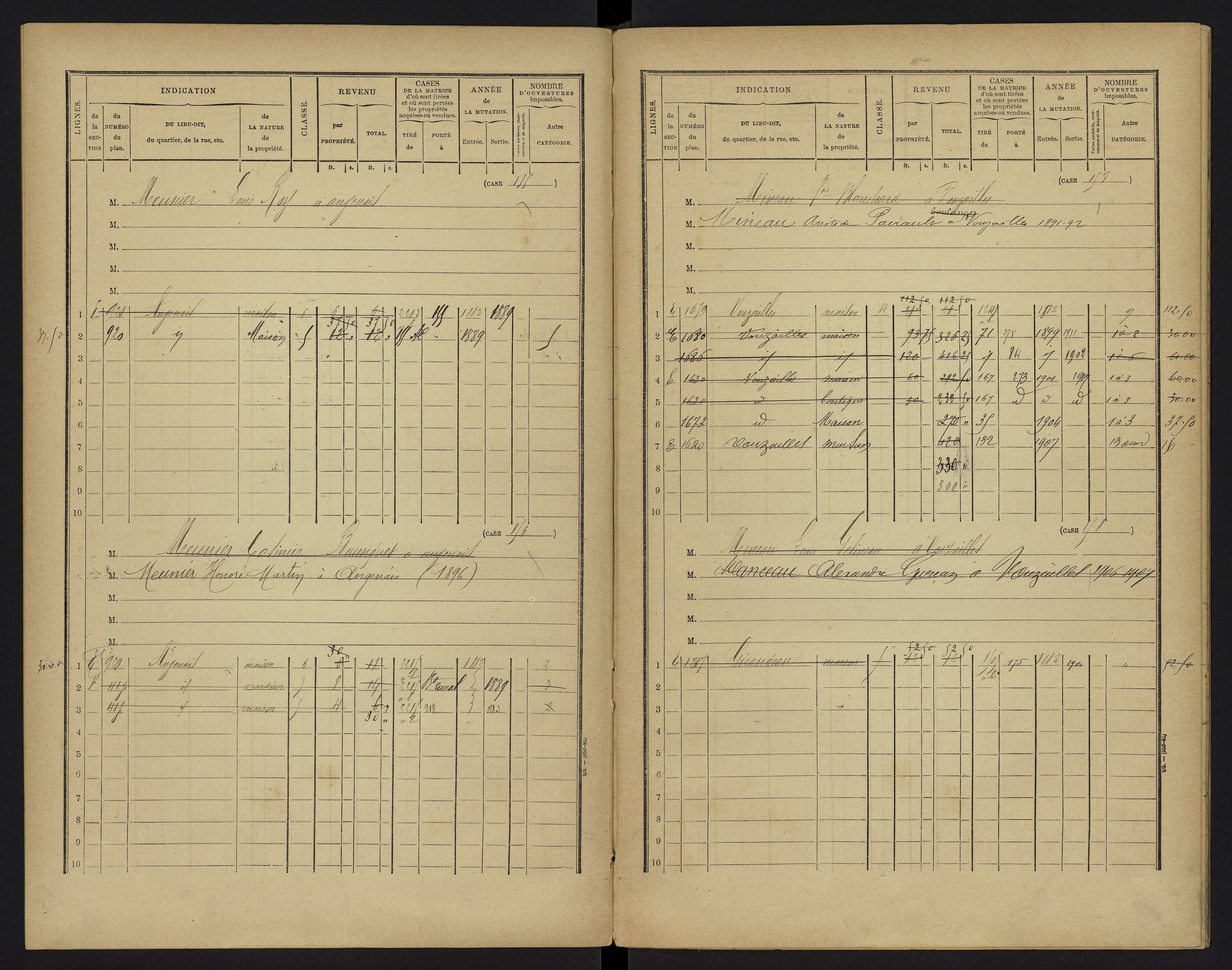 Vouzailles - FRAD086_cadastre Cases 1-279. 