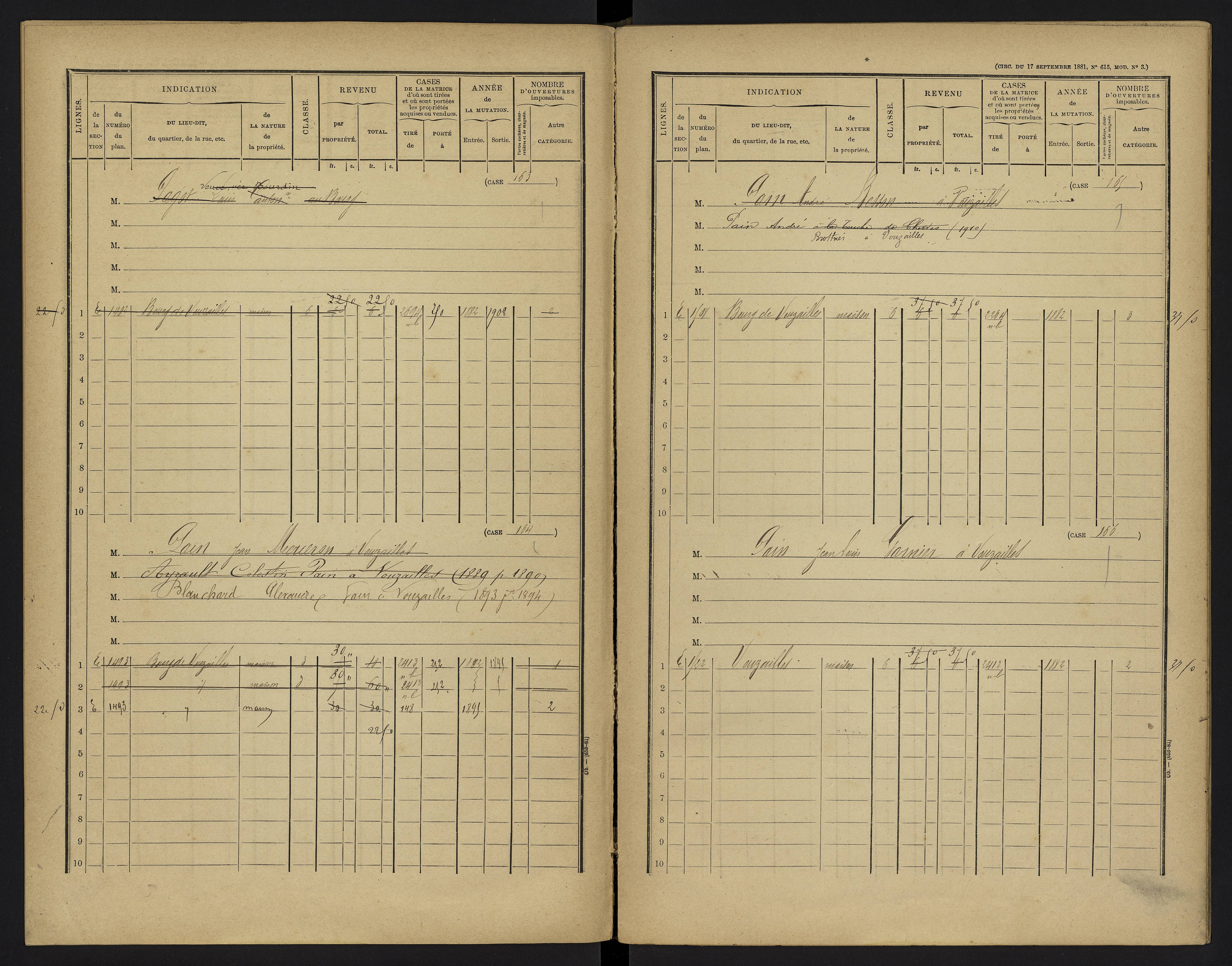 Vouzailles - FRAD086_cadastre Cases 1-279. 