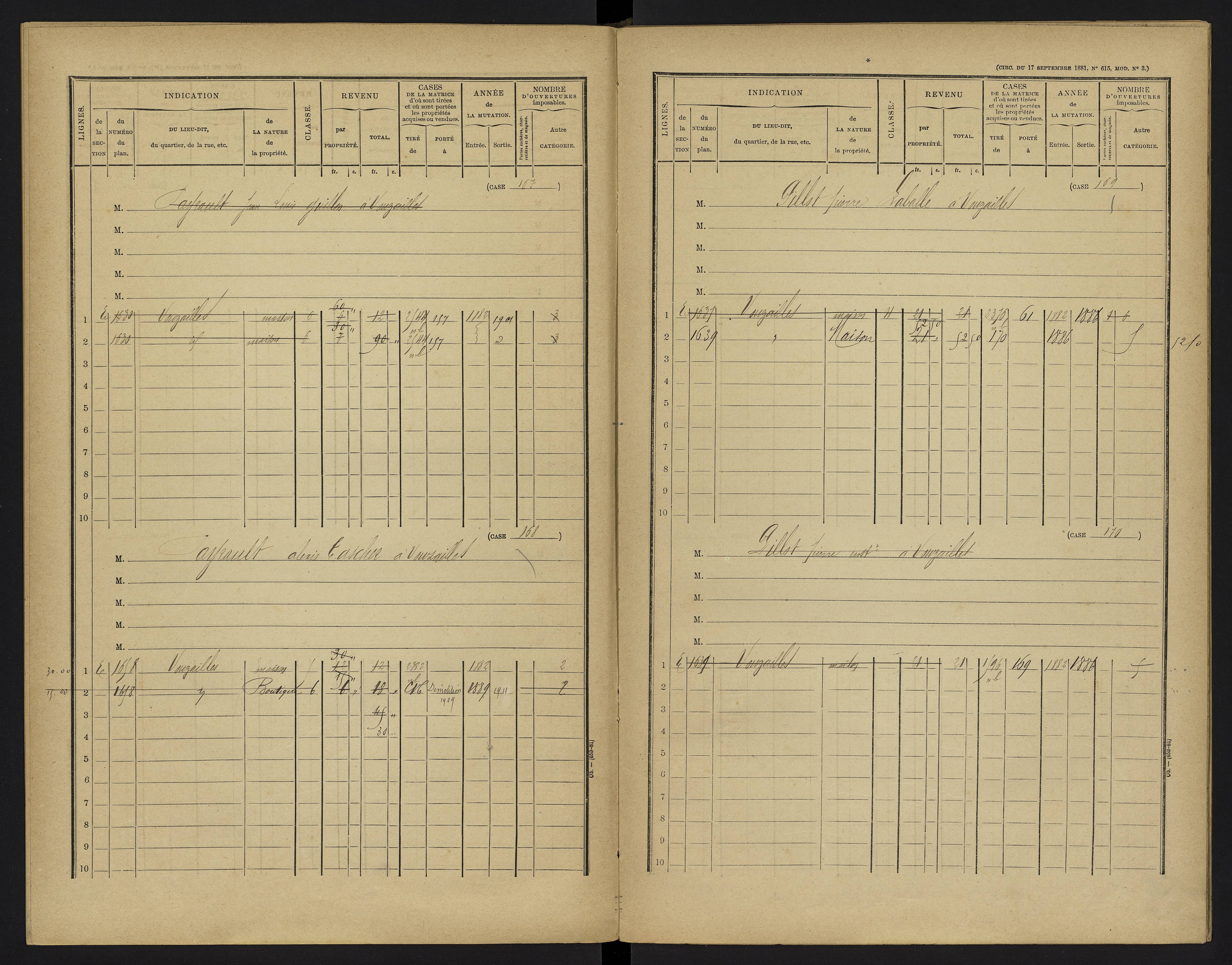 Vouzailles - FRAD086_cadastre Cases 1-279. 