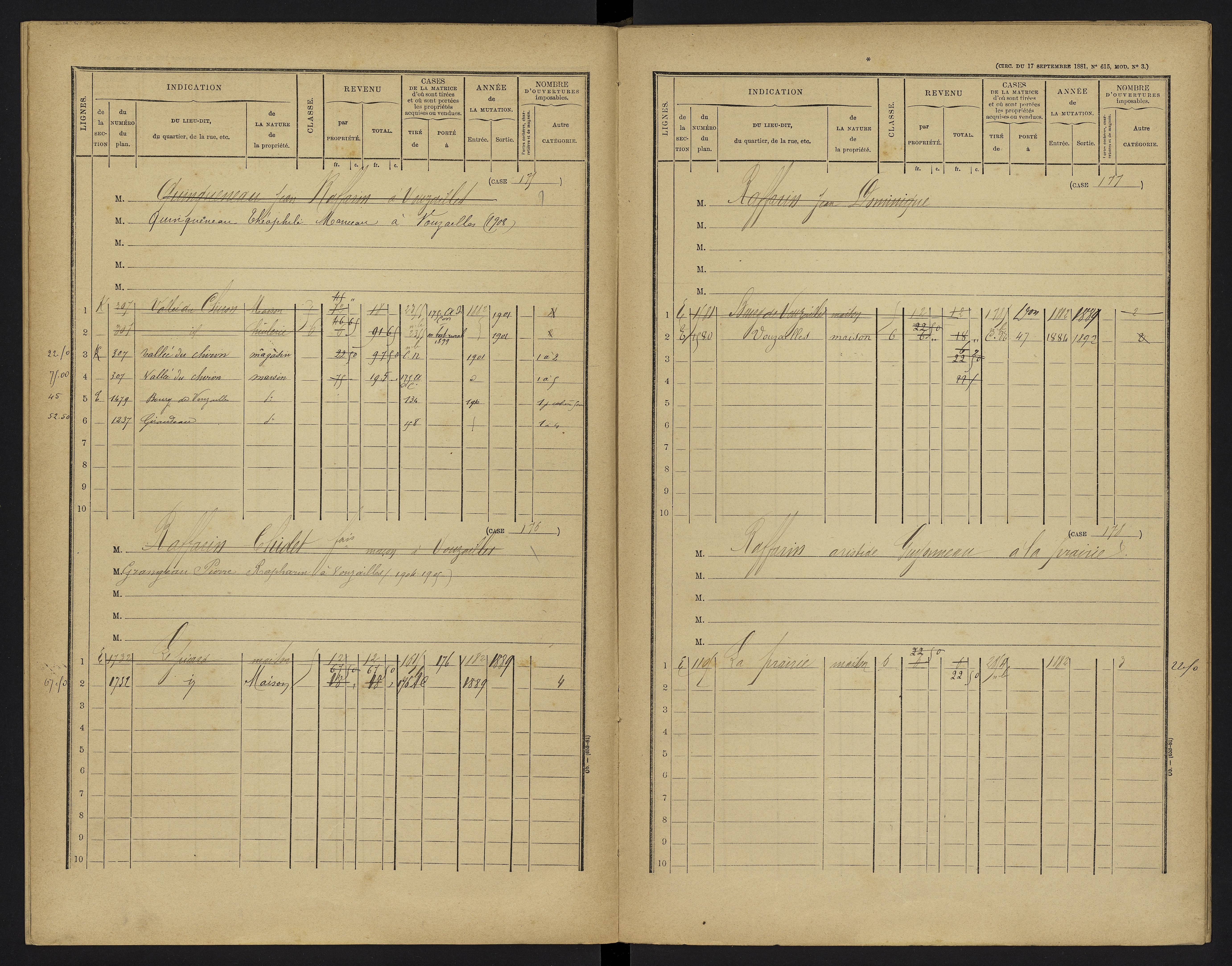 Vouzailles - FRAD086_cadastre Cases 1-279. 