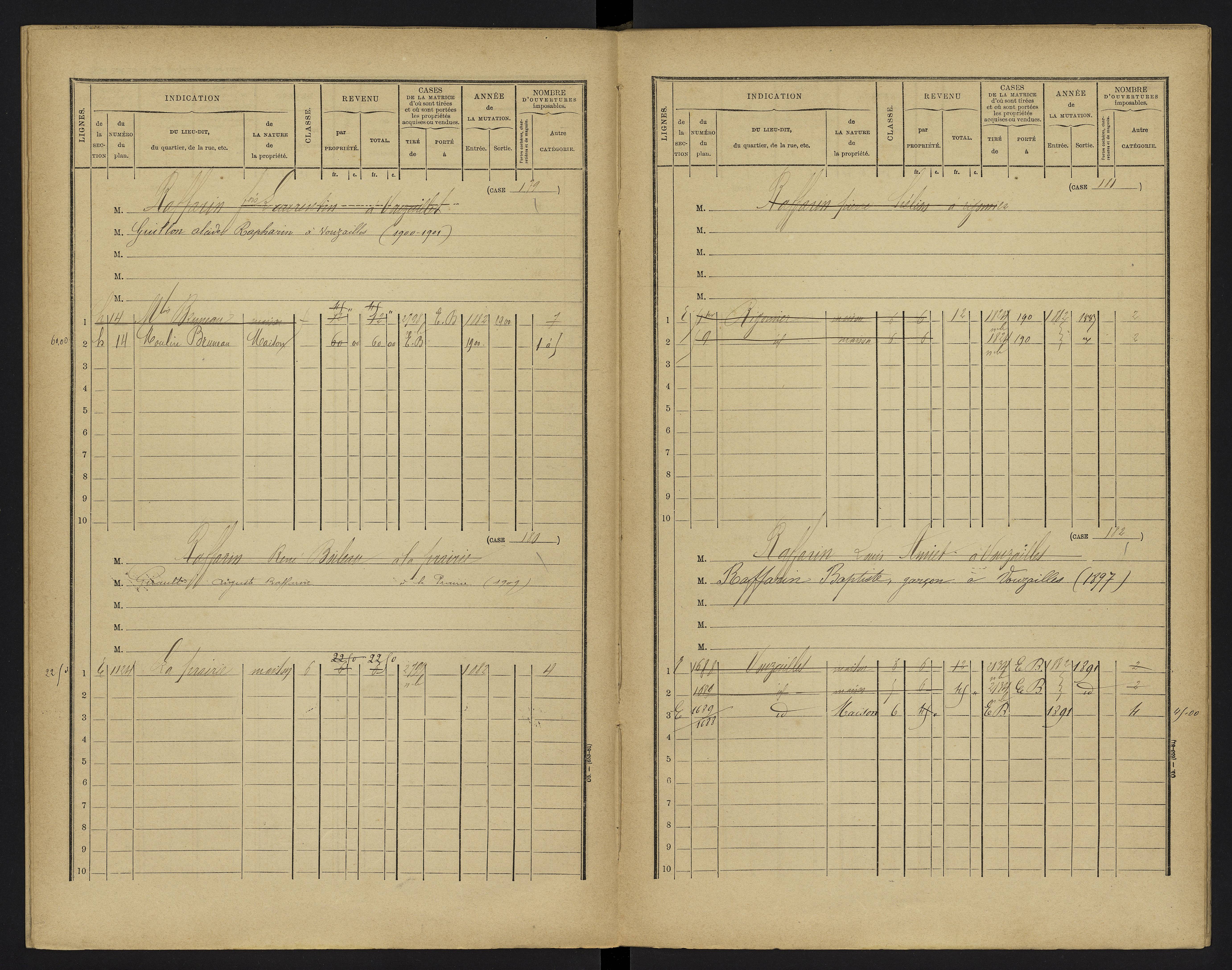 Vouzailles - FRAD086_cadastre Cases 1-279. 