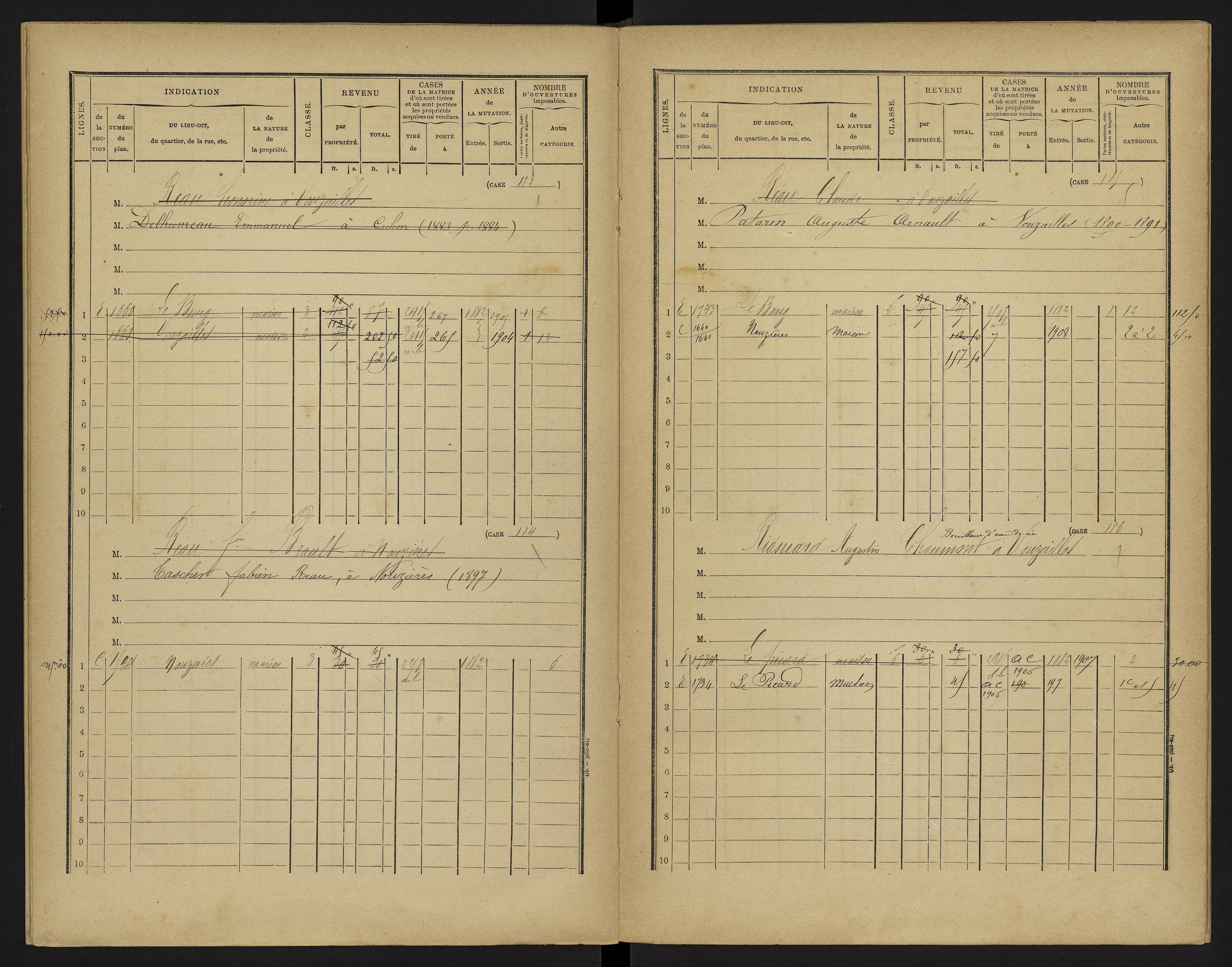 Vouzailles - FRAD086_cadastre Cases 1-279. 