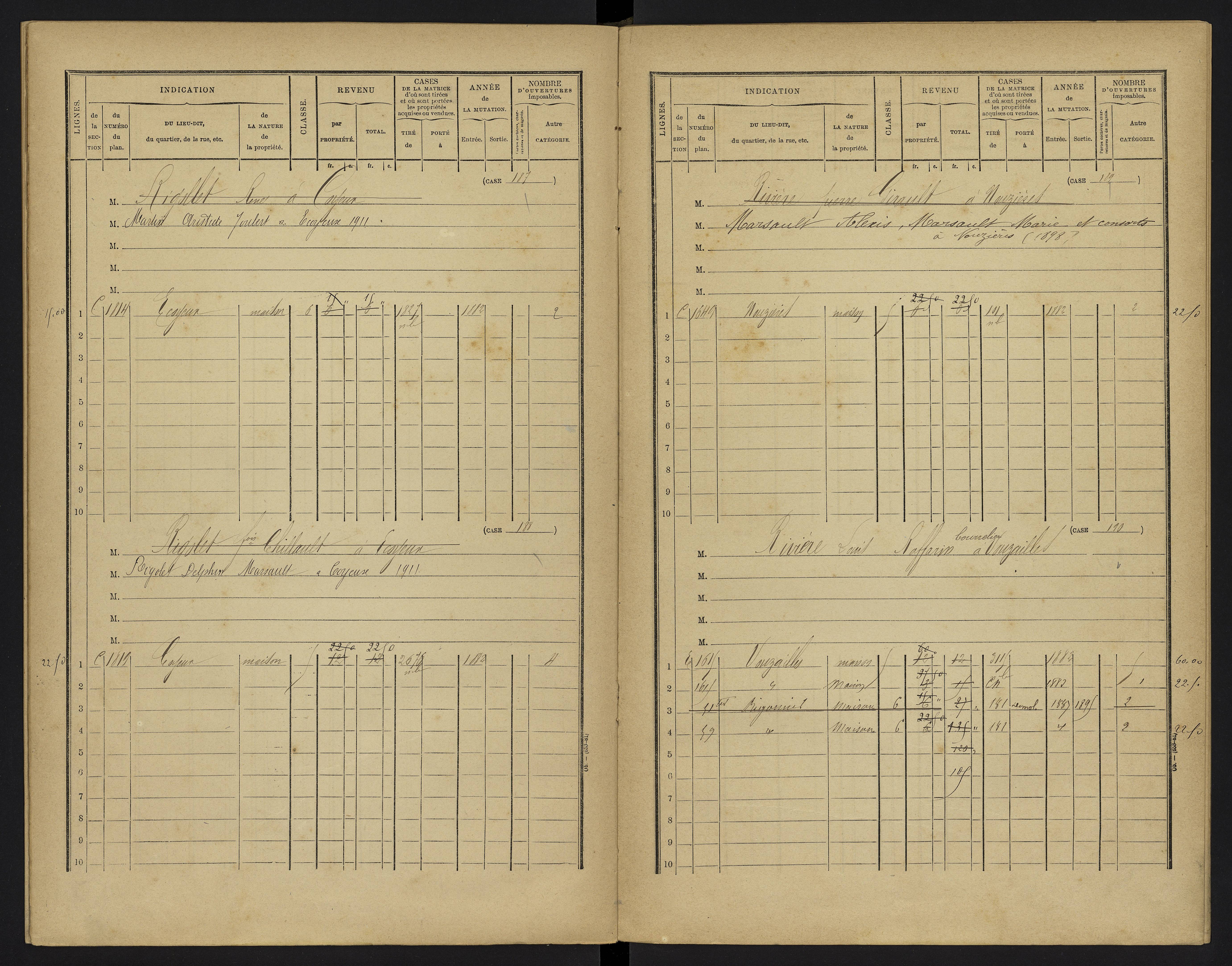 Vouzailles - FRAD086_cadastre Cases 1-279. 
