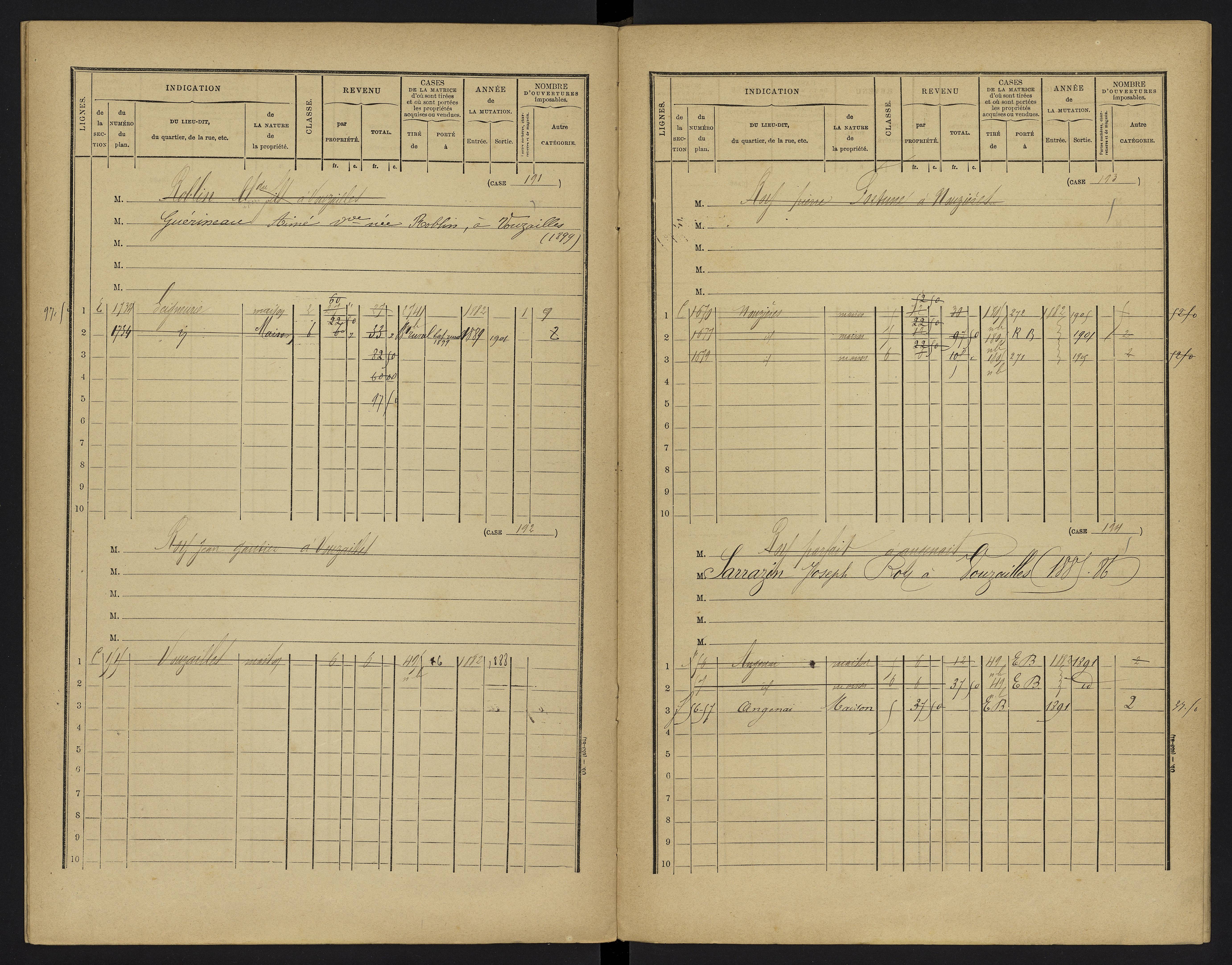 Vouzailles - FRAD086_cadastre Cases 1-279. 