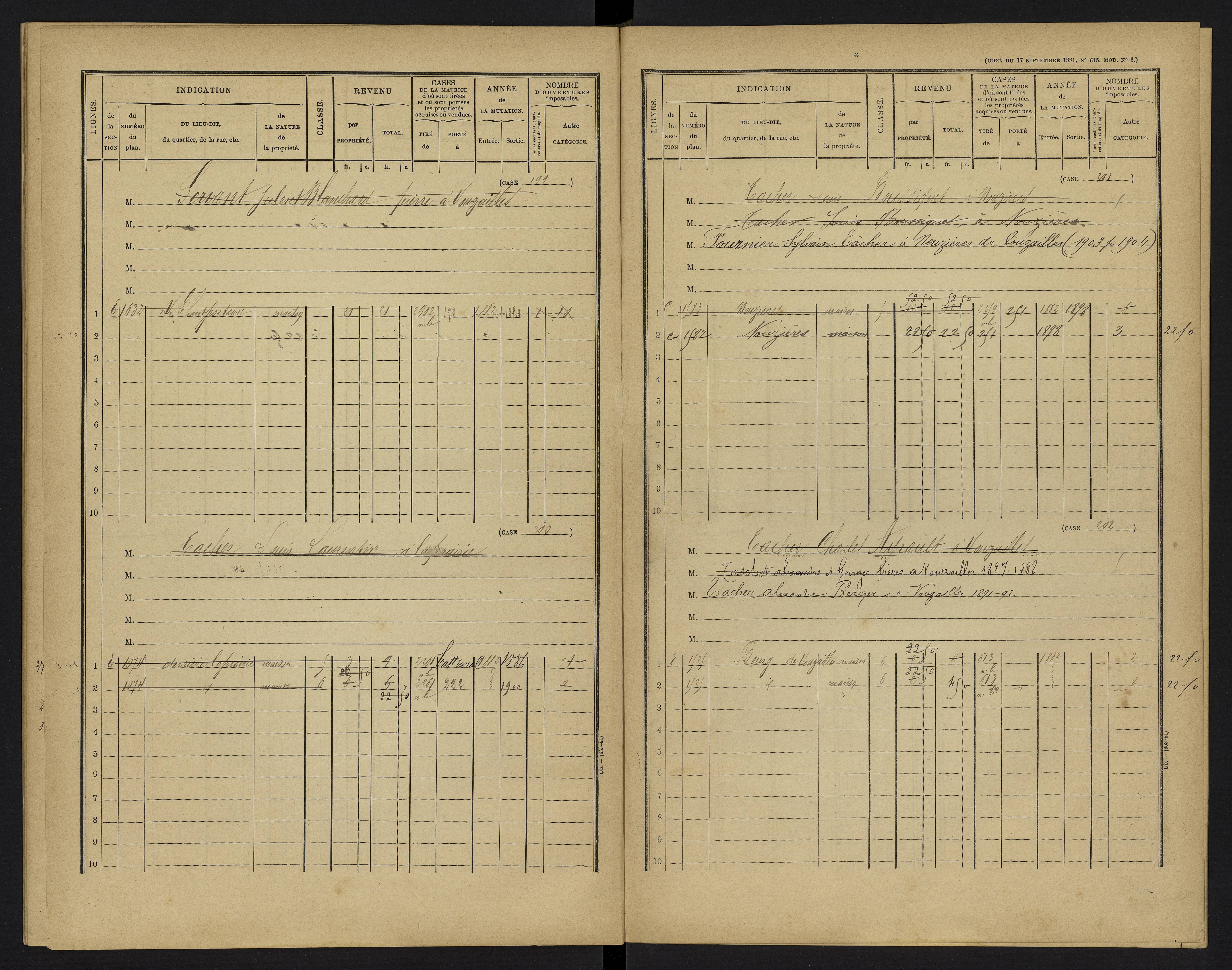 Vouzailles - FRAD086_cadastre Cases 1-279. 